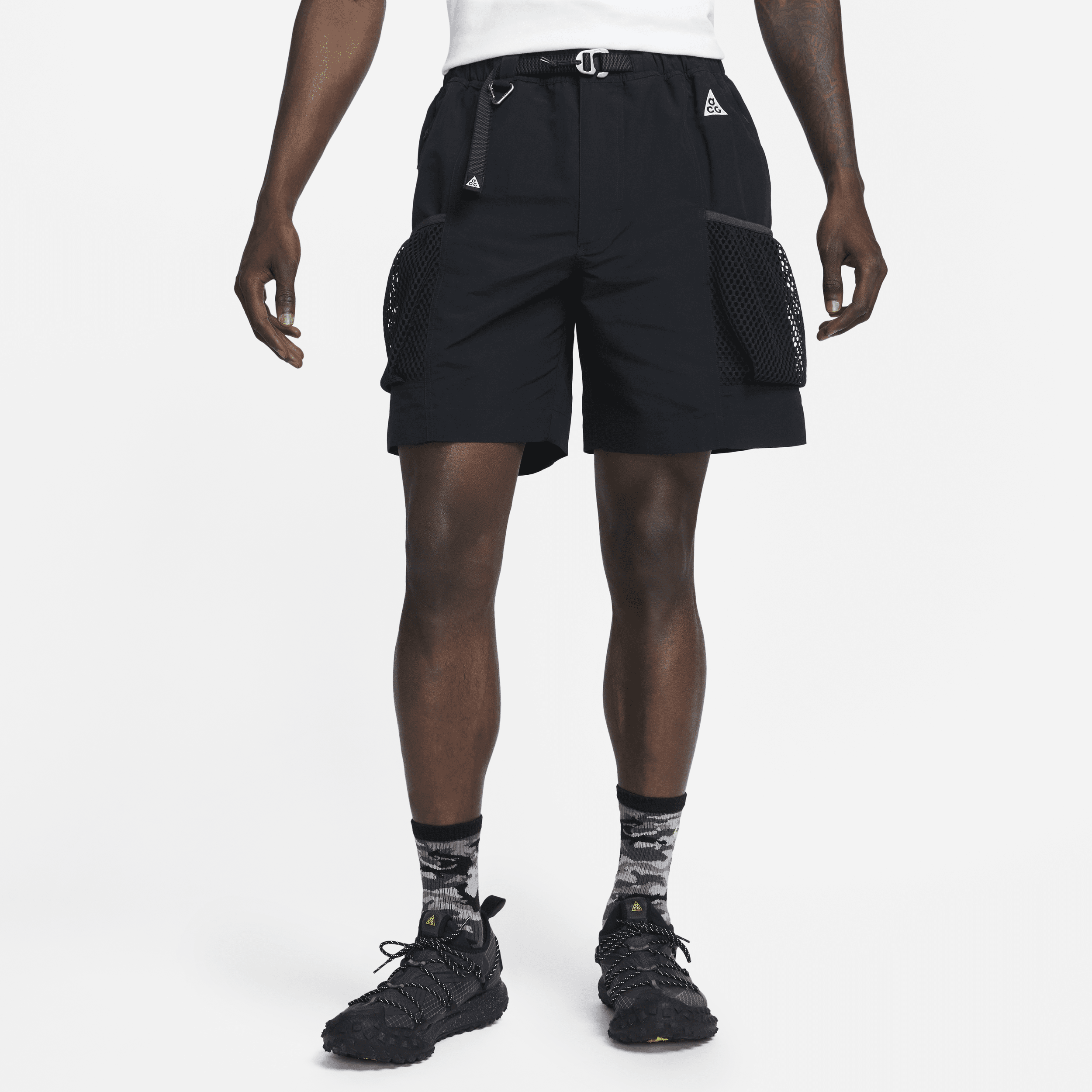 Nike Acg Snowgrass Straight-leg Belted Nylon Cargo Shorts In Black