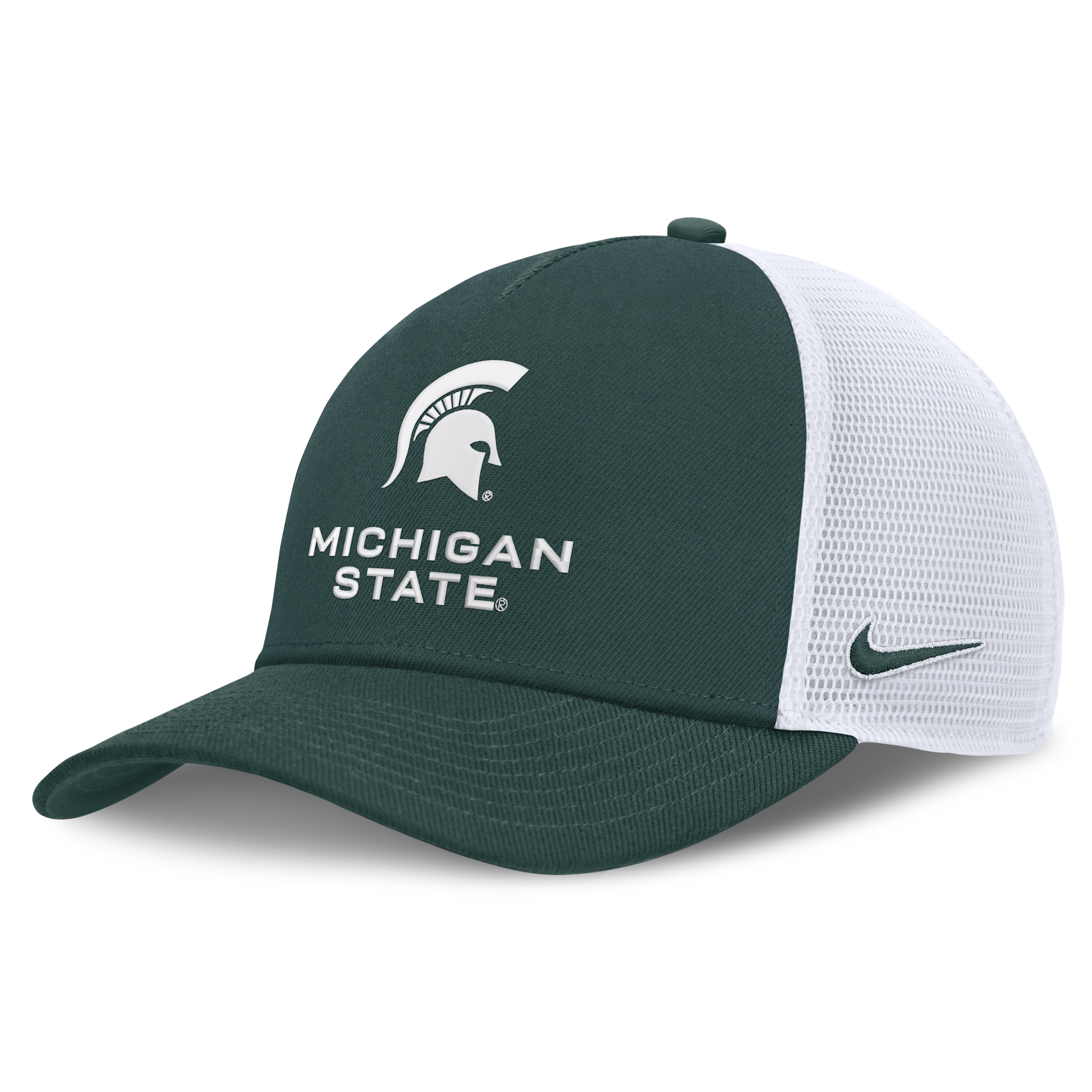 Nike Adult Michigan State Spartans Green and White Rise Game Day 5 Panel Structured Trucker Hat, Men's, Medium/Large