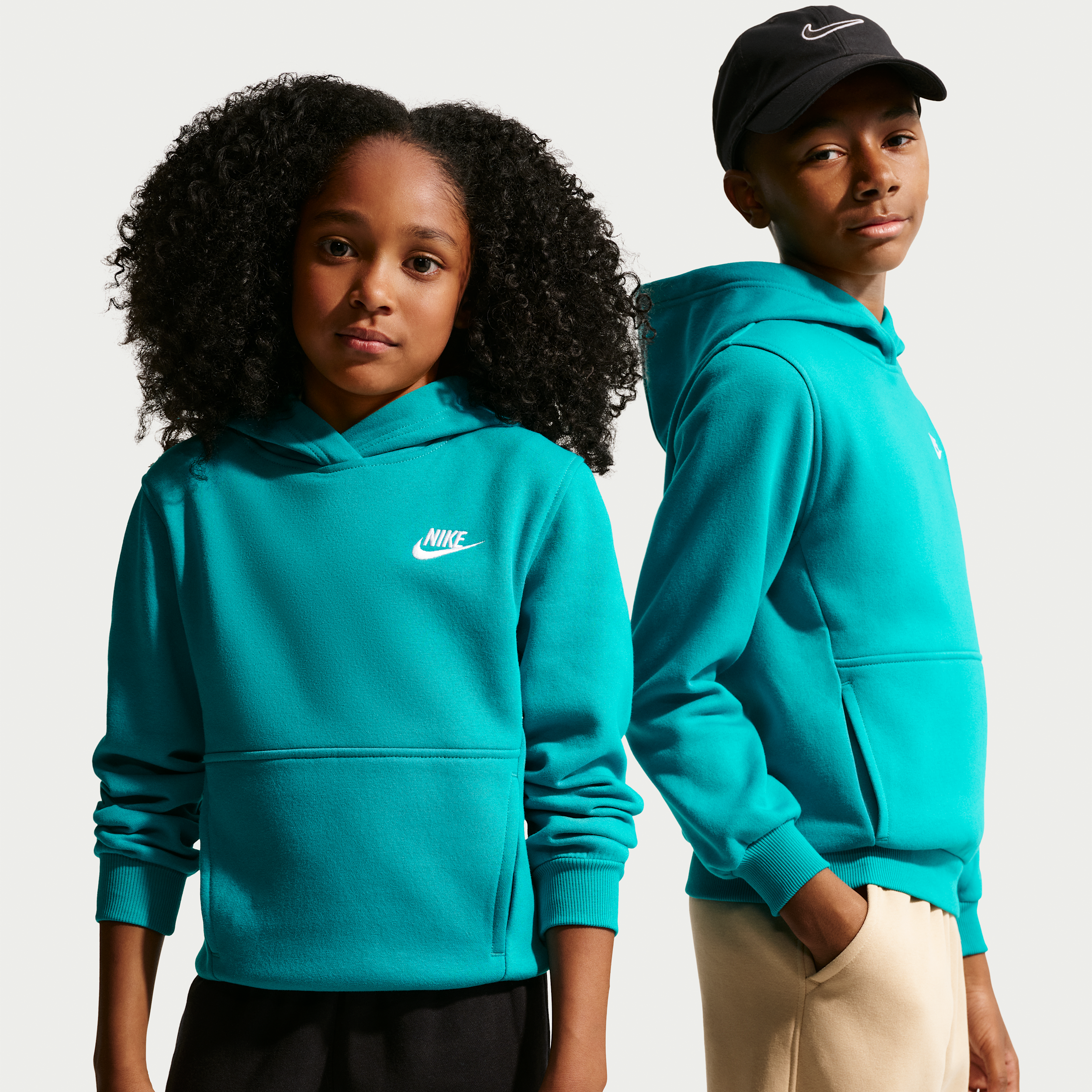 Nike Sportswear Club Fleece Big Kids' Pullover Hoodie in Green | FD3000-316
