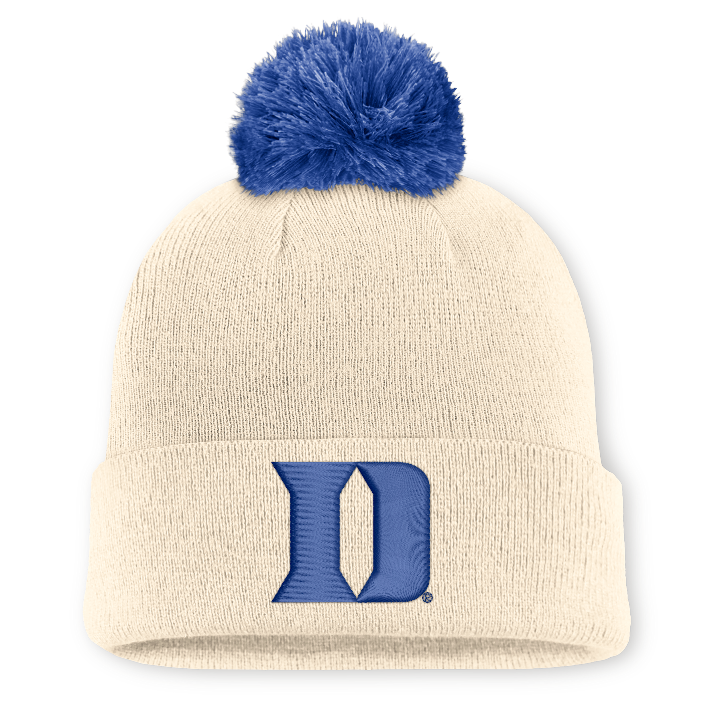 Men's and Women's Nike Natural Duke Blue Devils Campus Prep Script Cuffed Knit Hat with Pom - Natural, Royal