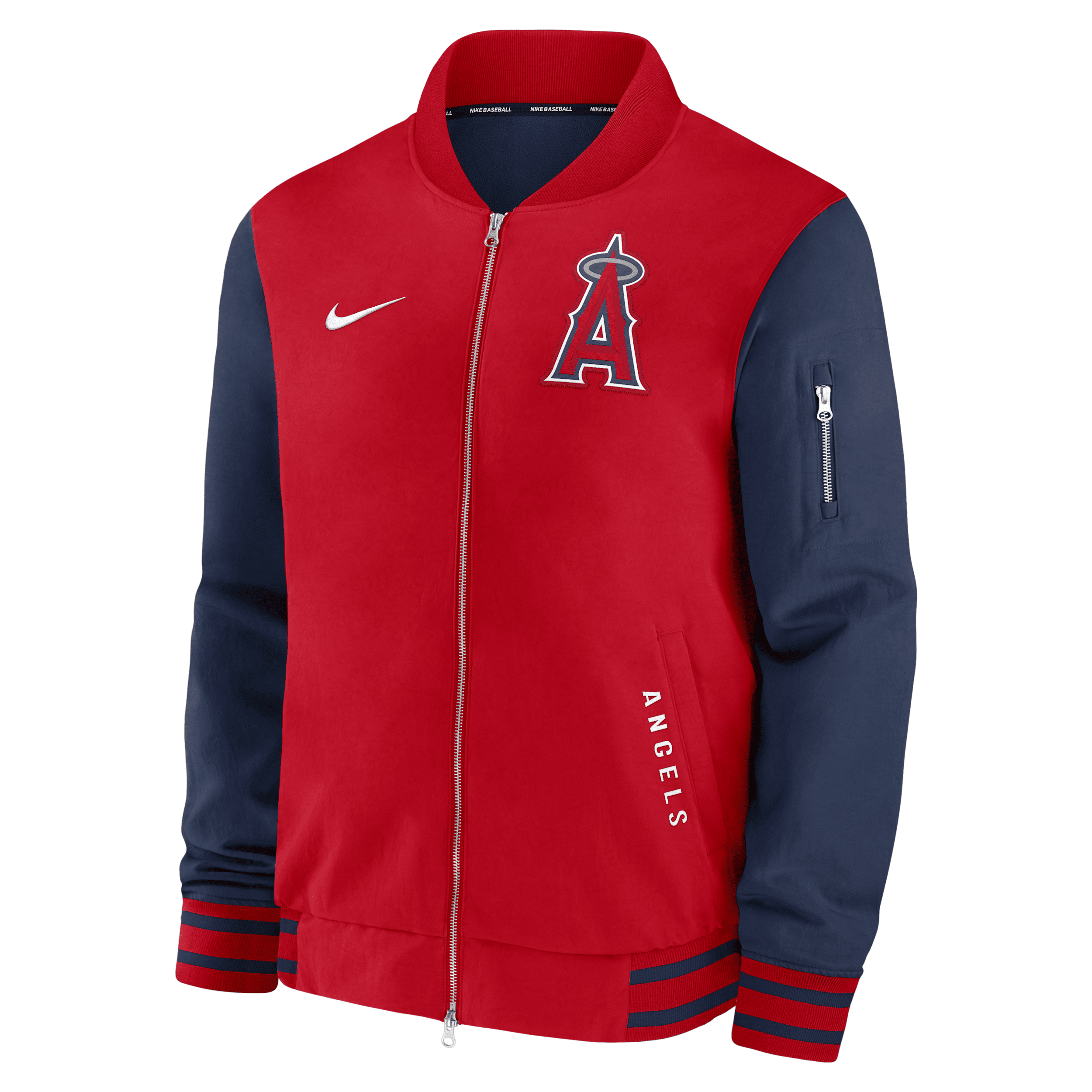 Nike Los Angeles Angels Authentic Collection Dugout  Men's Mlb Full-zip Bomber Jacket In Red