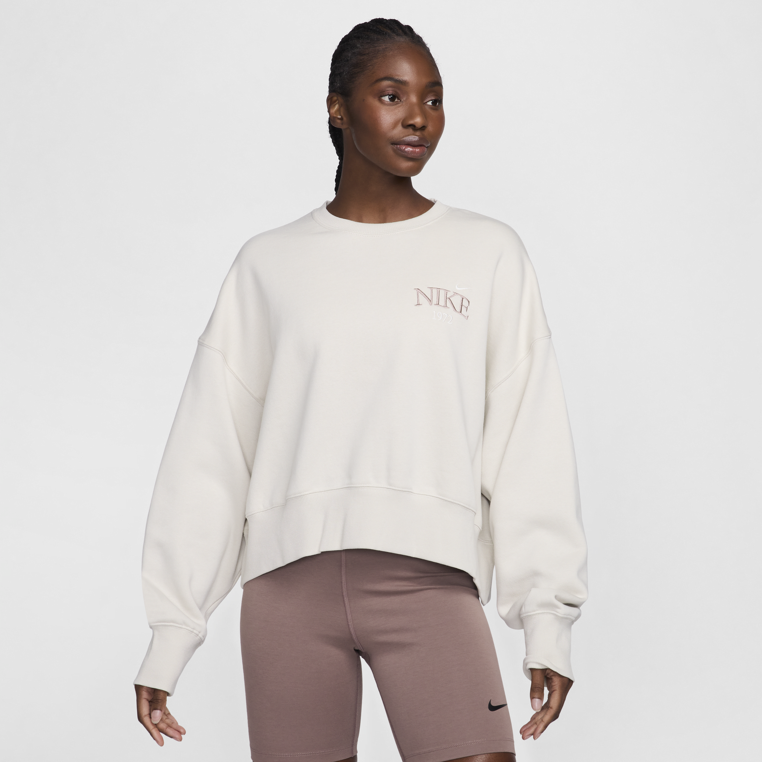 Shop Nike Women's  Sportswear Phoenix Fleece Oversized Cropped Crew-neck Sweatshirt In Brown