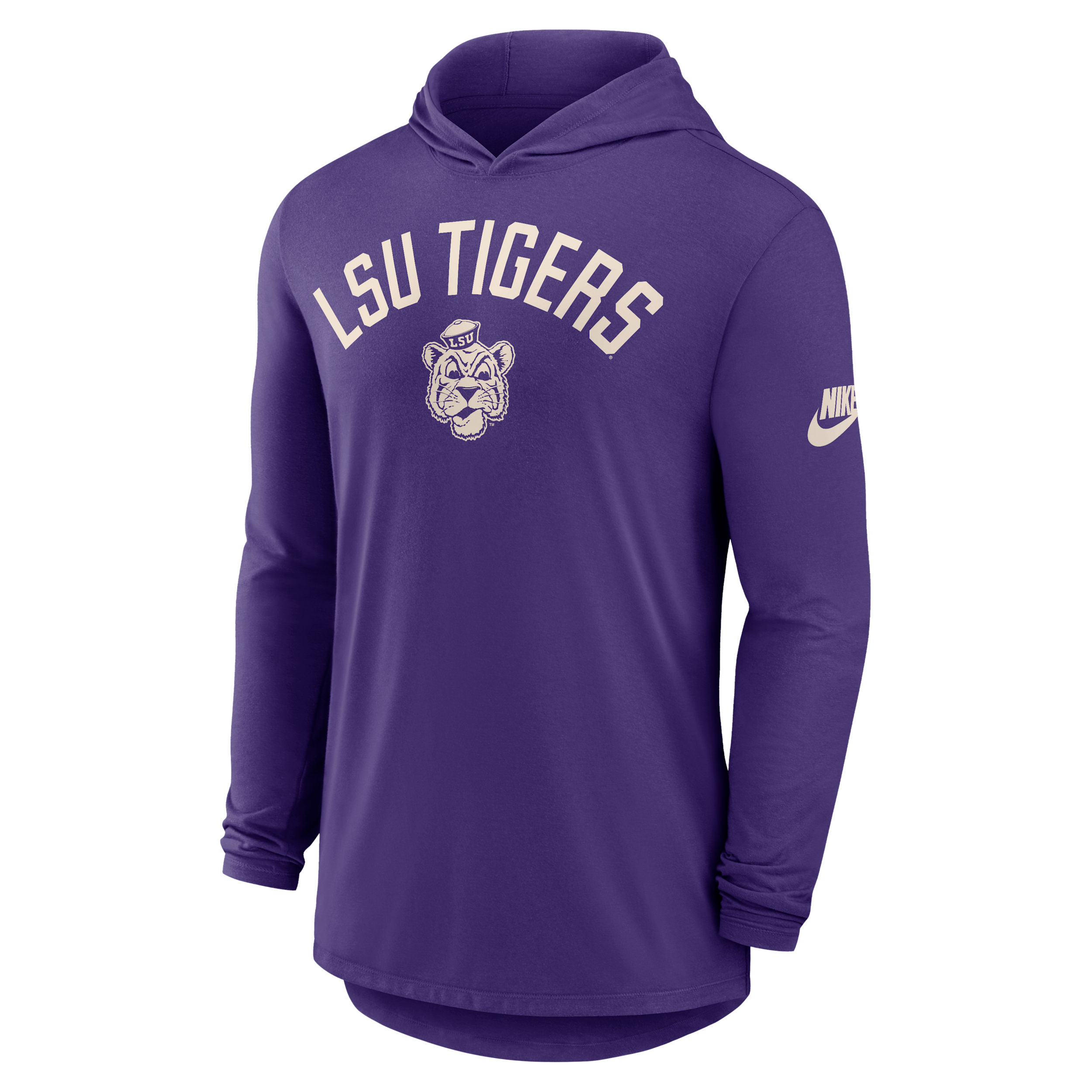 LSU Legacy Arch Nike Men's Dri-FIT College Long-Sleeve Hooded T-Shirt in Purple | 01NB51LLOV-3HJ