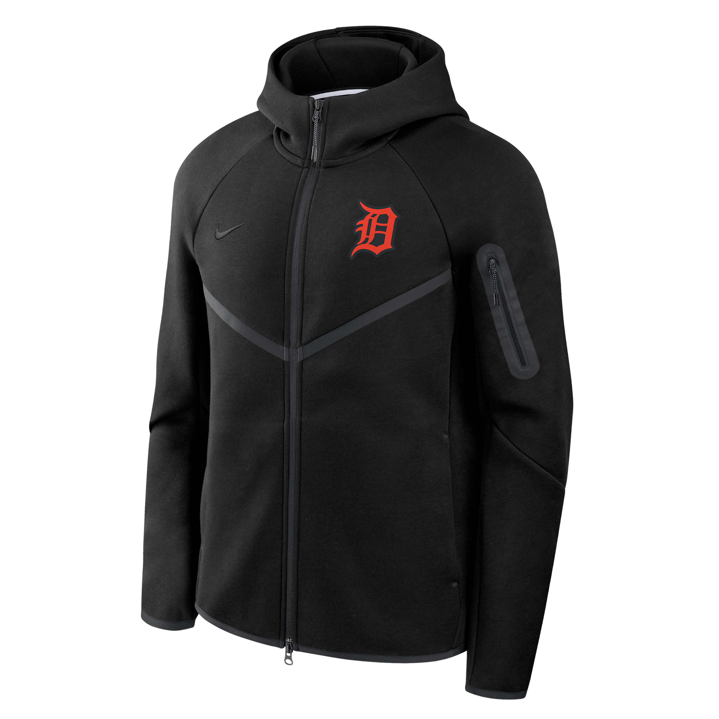 Detroit Tigers Tech Fleece Windrunner Nike Men's MLB Full-Zip Hooded Jacket in Black | 05L4912ZDG-6DU