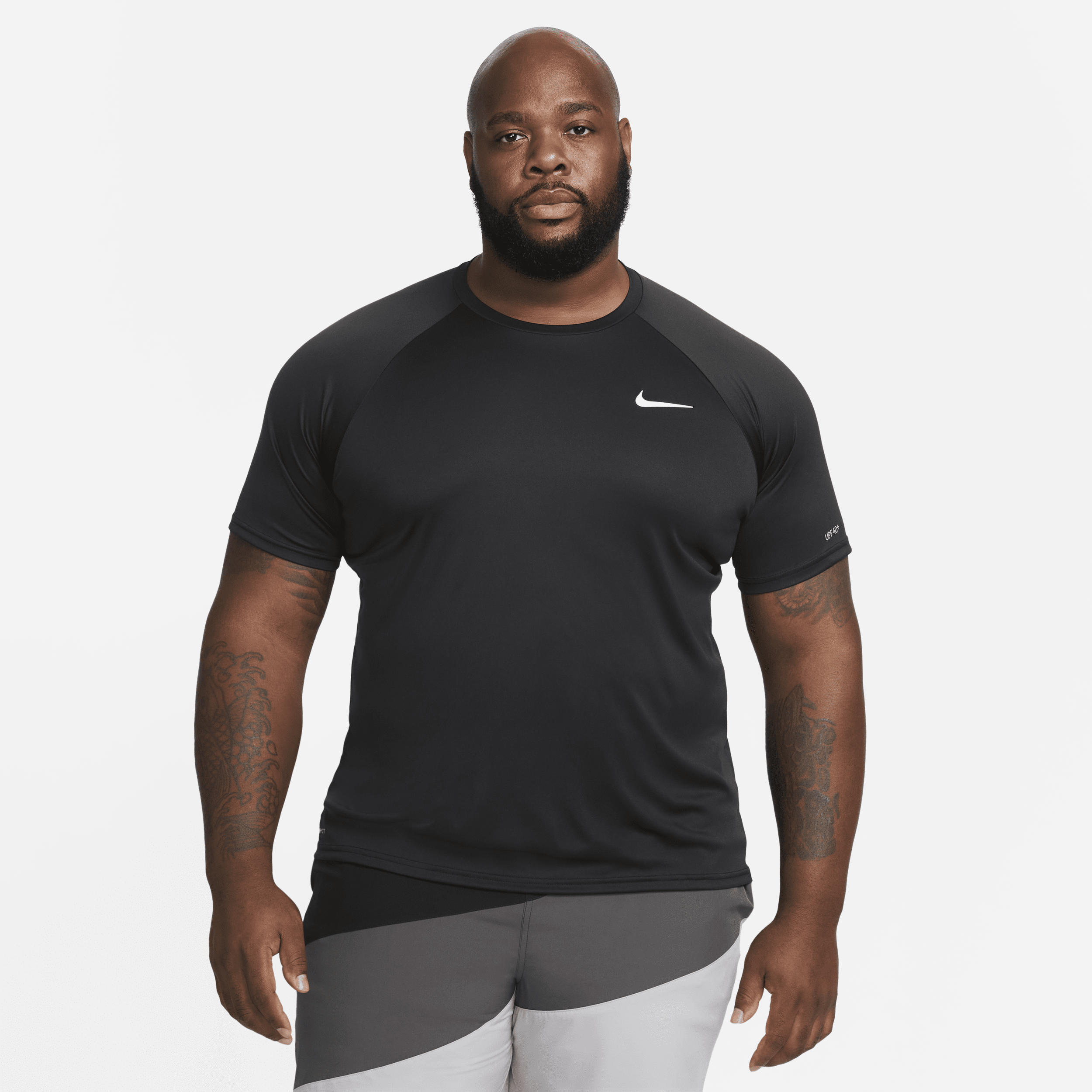 Nike Men's Essential Dri-fit Short-sleeve Swim Hydroguard (extended Size) In Black