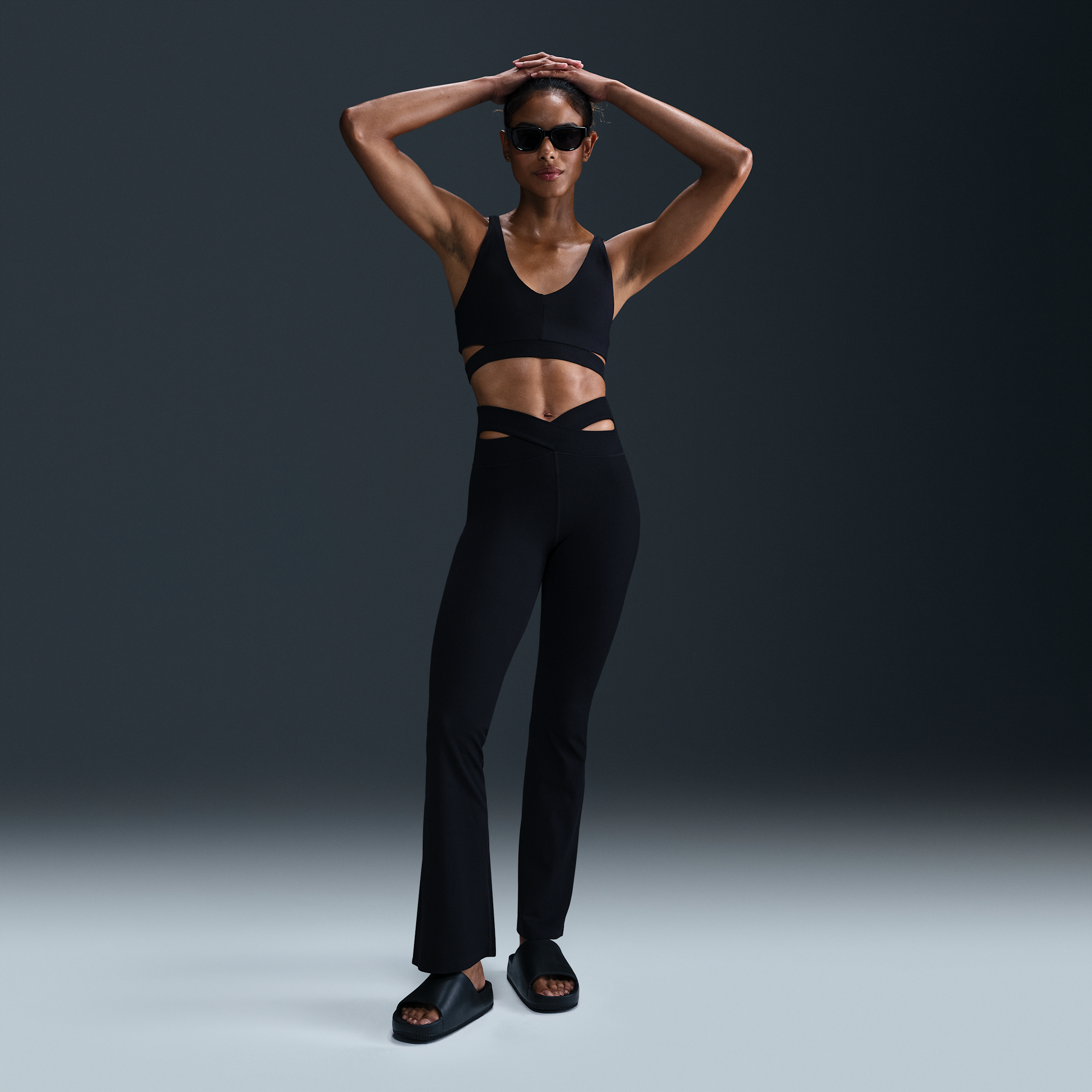 Nike Women's Zenvy Rib Gentle-support High-waisted Flared Leggings In Black