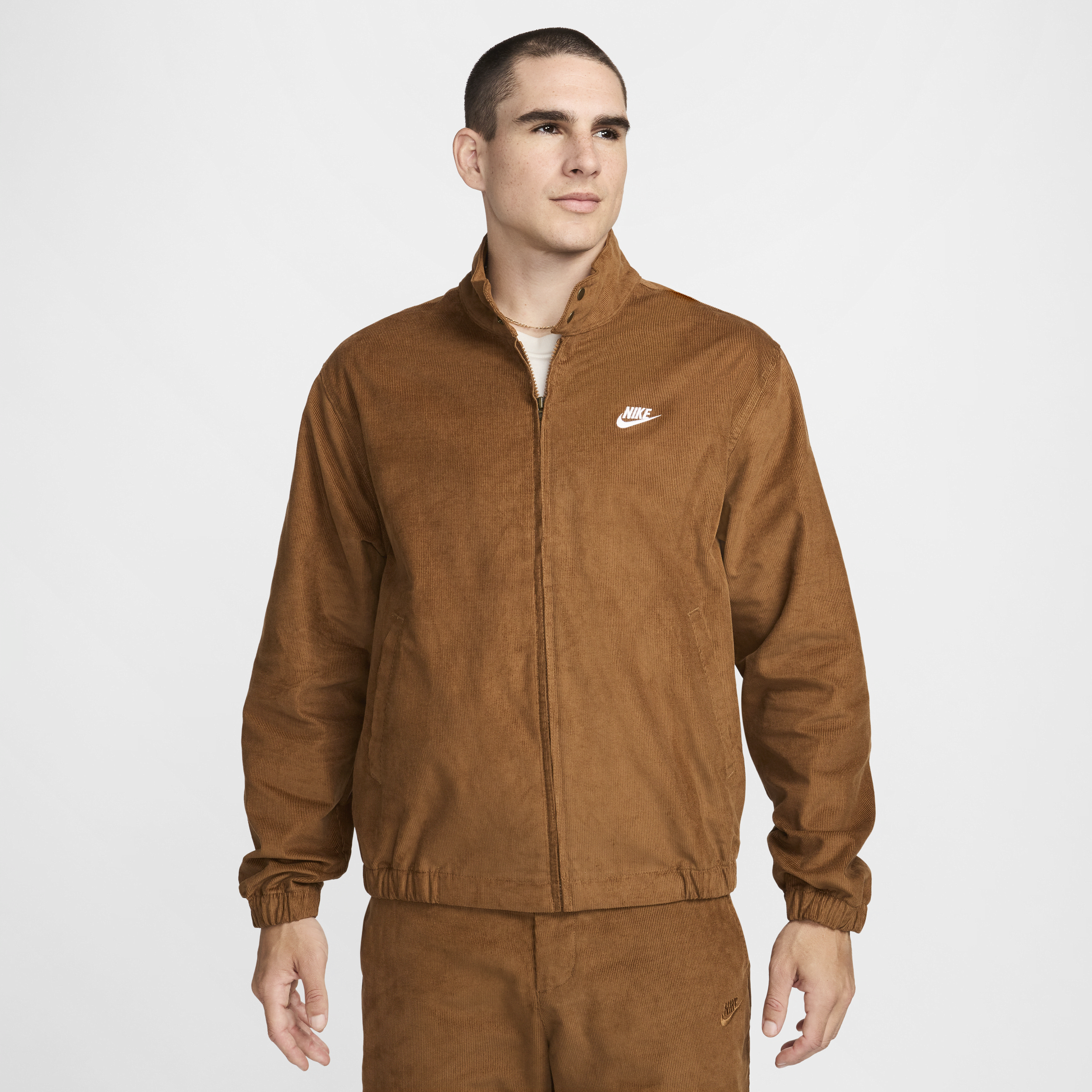 Shop Nike Men's  Sportswear Club Corduroy Harrington Jacket In Brown