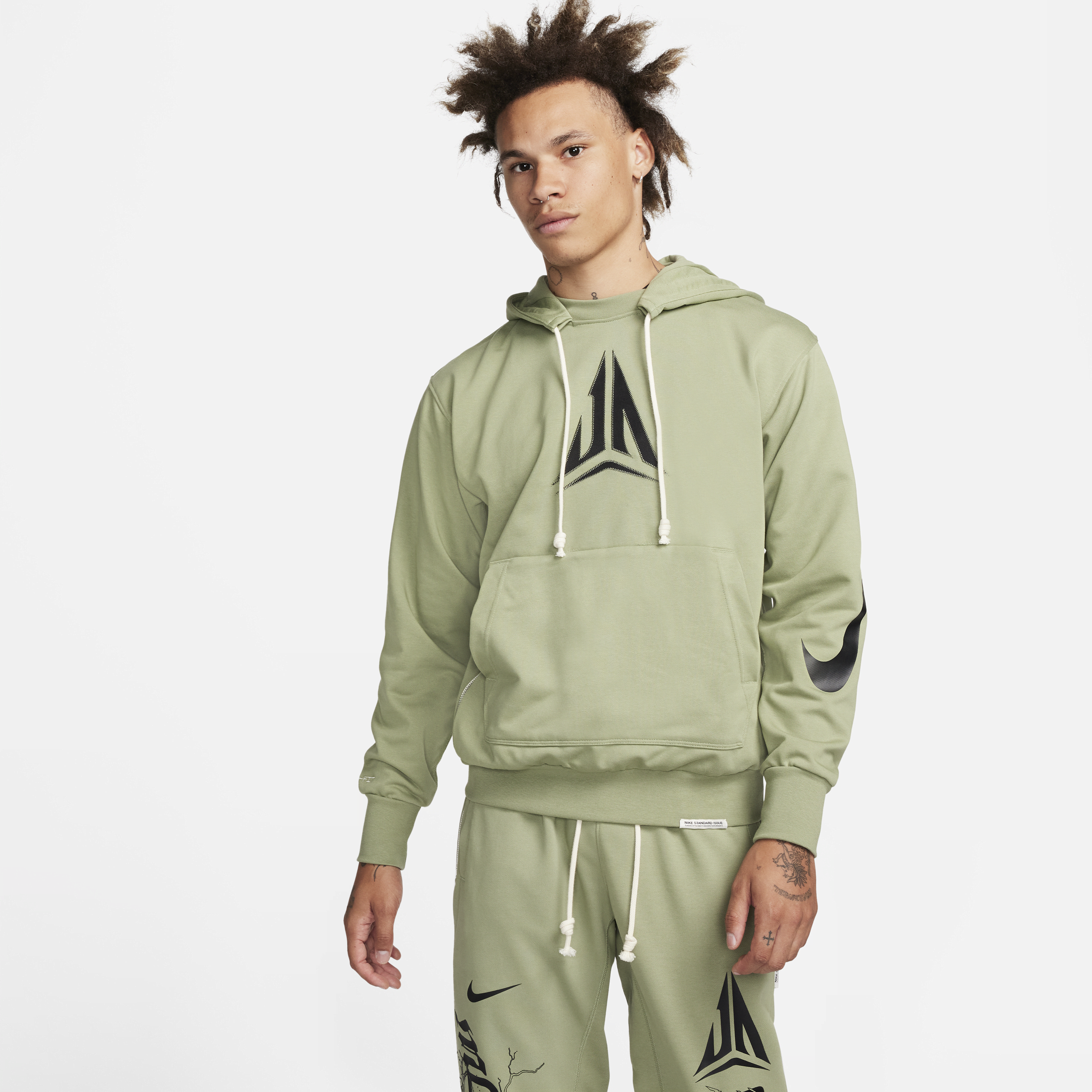 Nike Men's Ja Standard Issue Dri-fit Pullover Basketball Hoodie In Black/oil Green