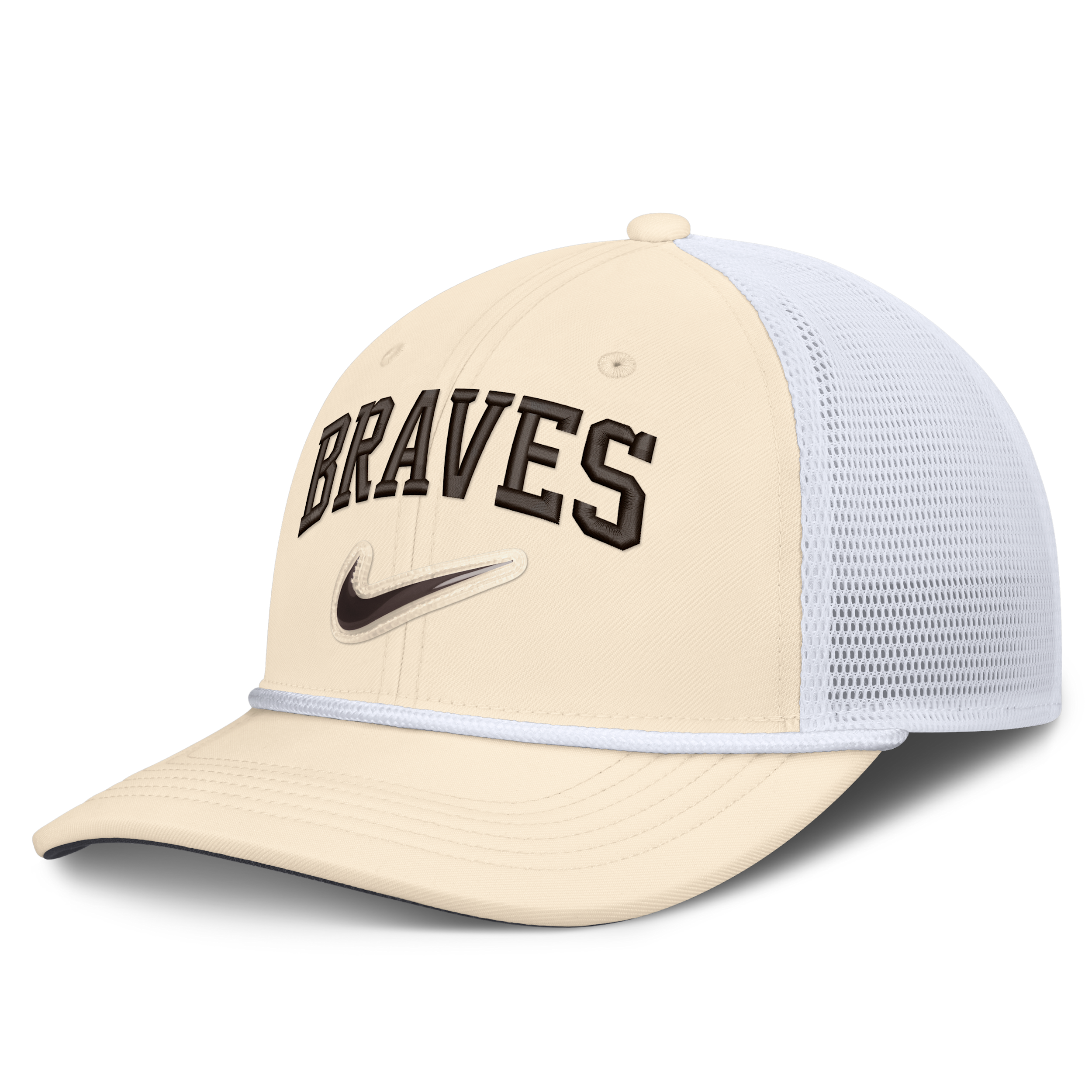 Atlanta Braves Rise Nike Men's Dri-FIT MLB Trucker Adjustable Hat in White | NB640HNAAW-USE