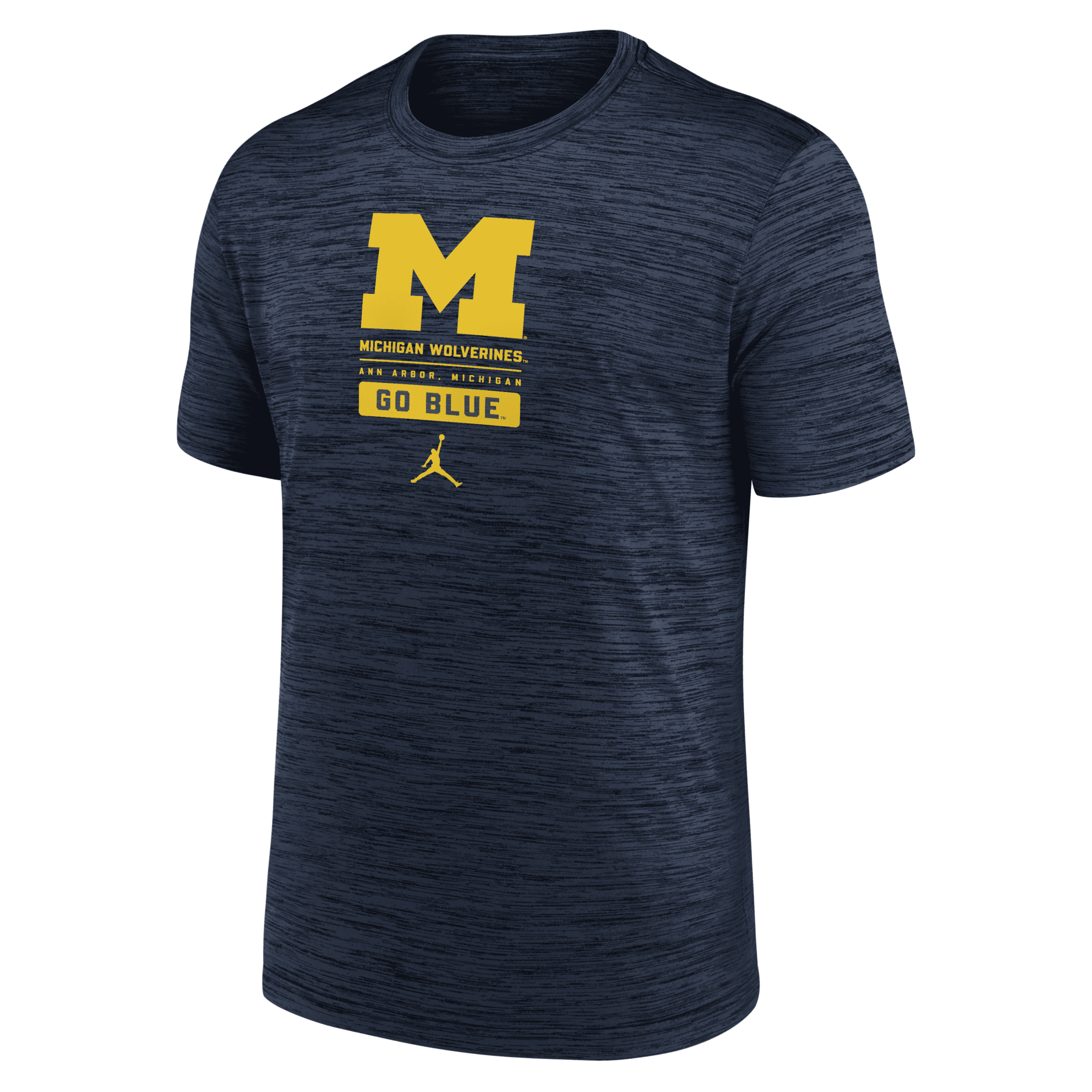 Jordan Michigan Wolverines Campus Center Block Velocity Nike Men's Dri-fit College T-shirt In Blue