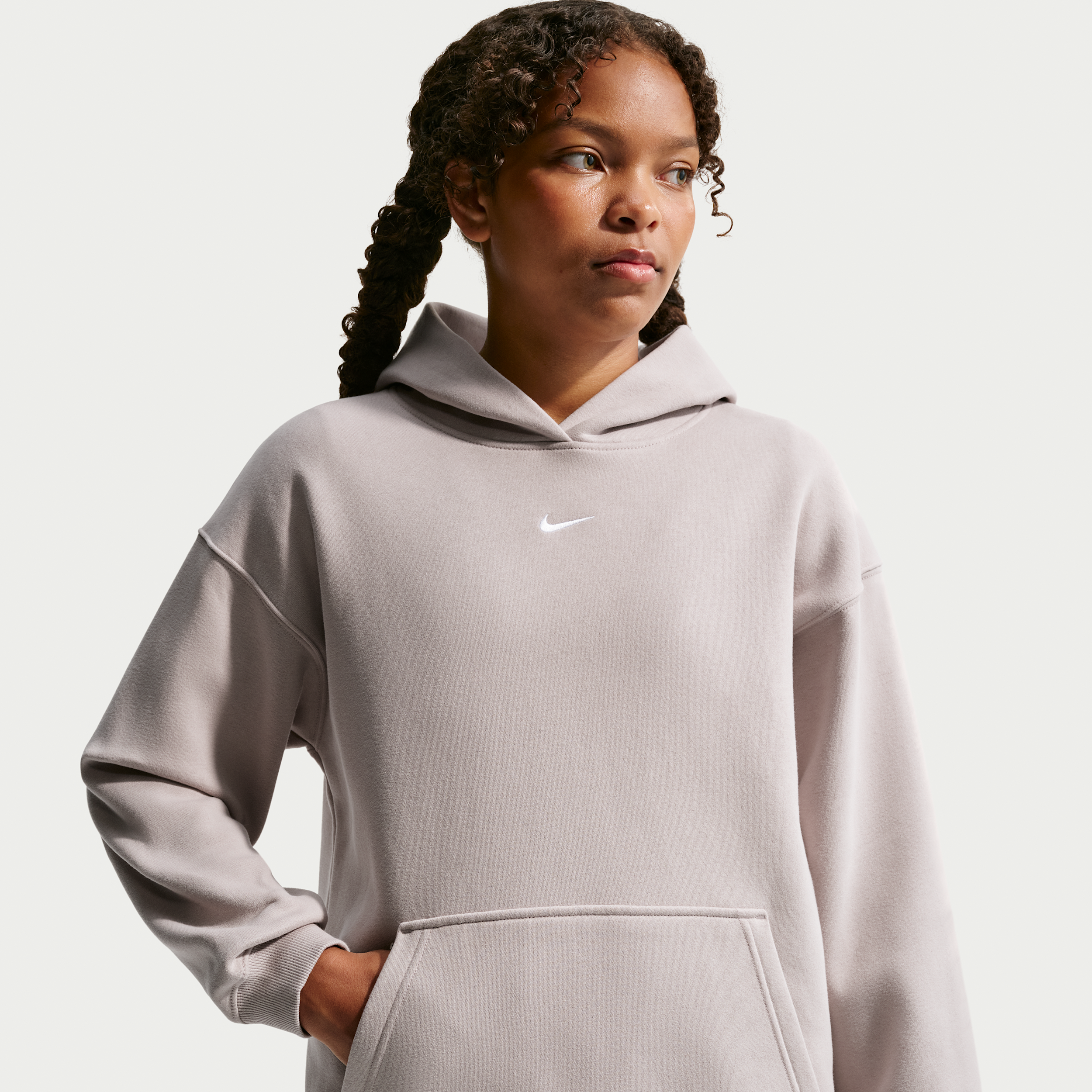 Women's Nike Sportswear Studio Fleece Girls' Oversized Pullover Hoodie in Brown | IM4964-211