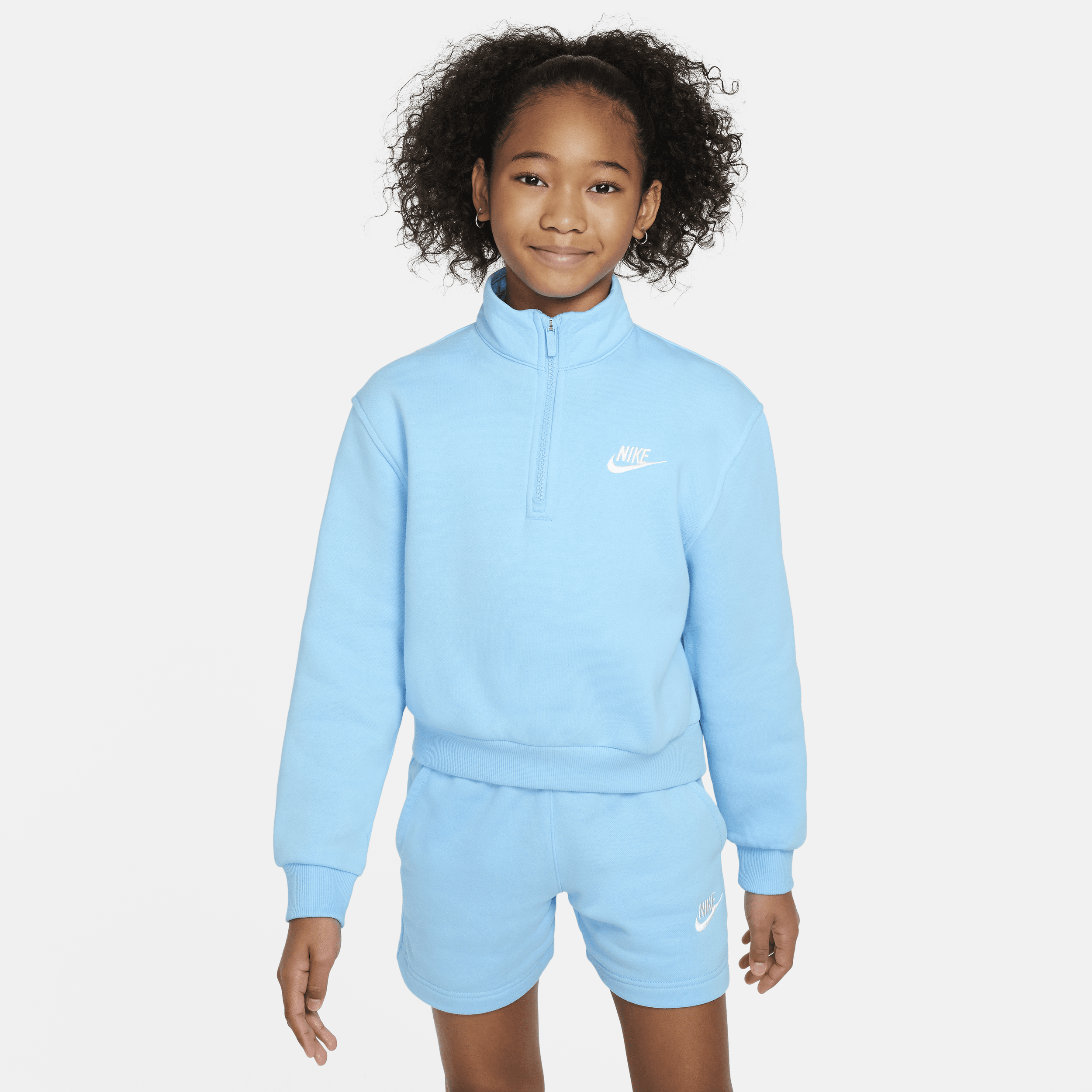 Nike Sportswear Club Fleece Big Kids' (girls') 1/2-zip Long-sleeve Top In Blue