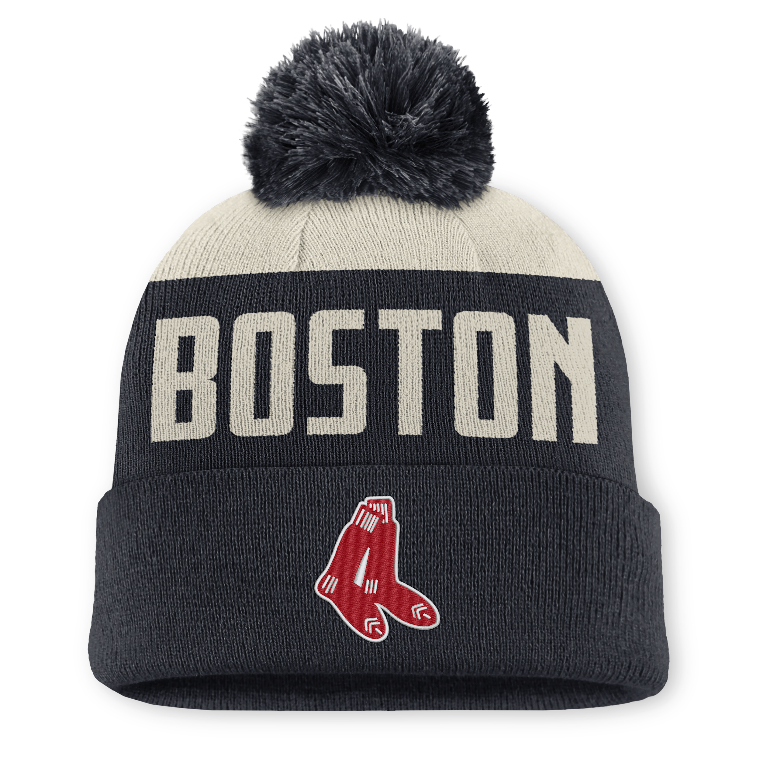 Boston Red Sox Cooperstown Peak Nike Men's MLB Cuffed Pom Beanie in White | NB160JPDBRS-5JZ