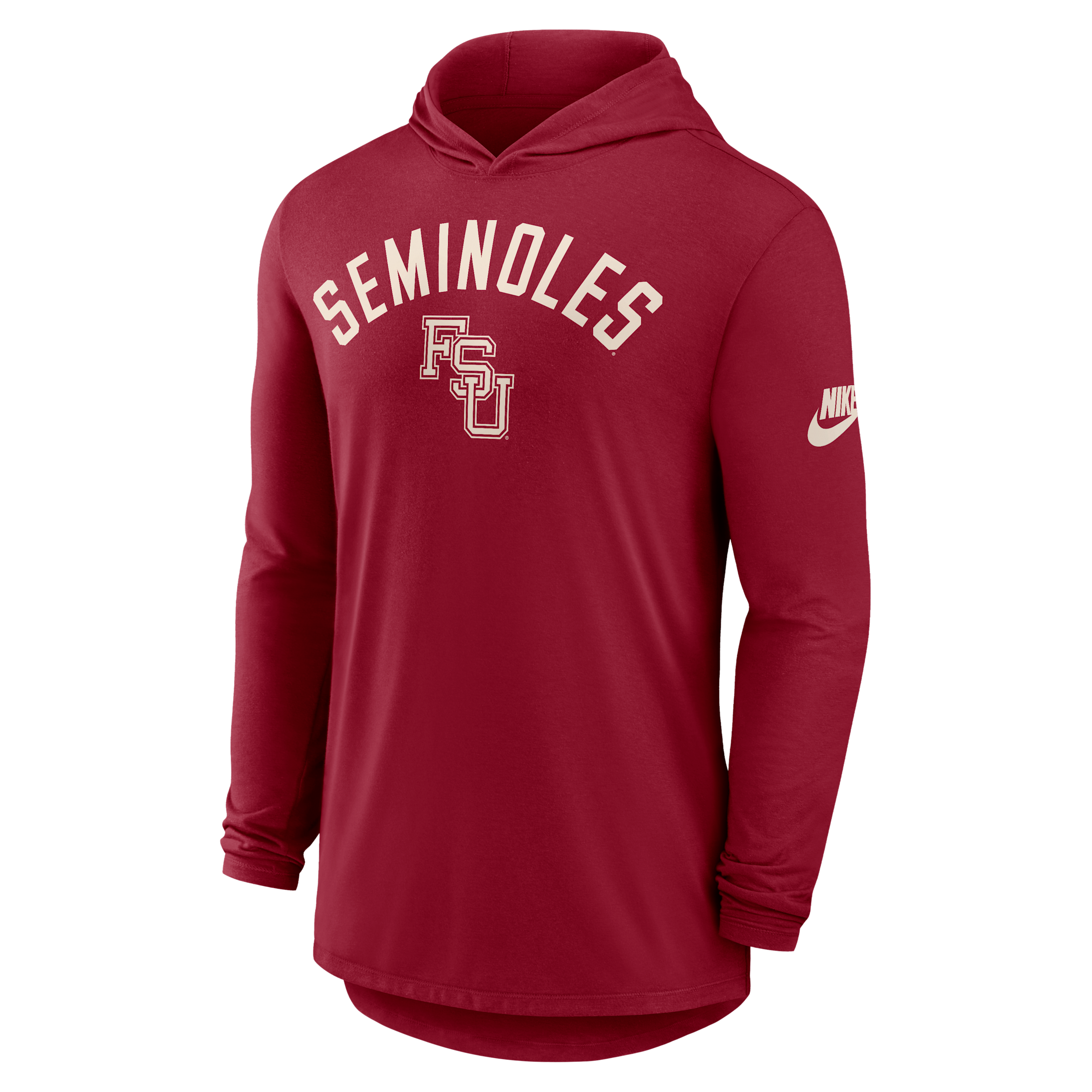 Florida State Legacy Arch Nike Men's Dri-FIT College Long-Sleeve Hooded T-Shirt in Red | 01NB69WFSH-3HJ