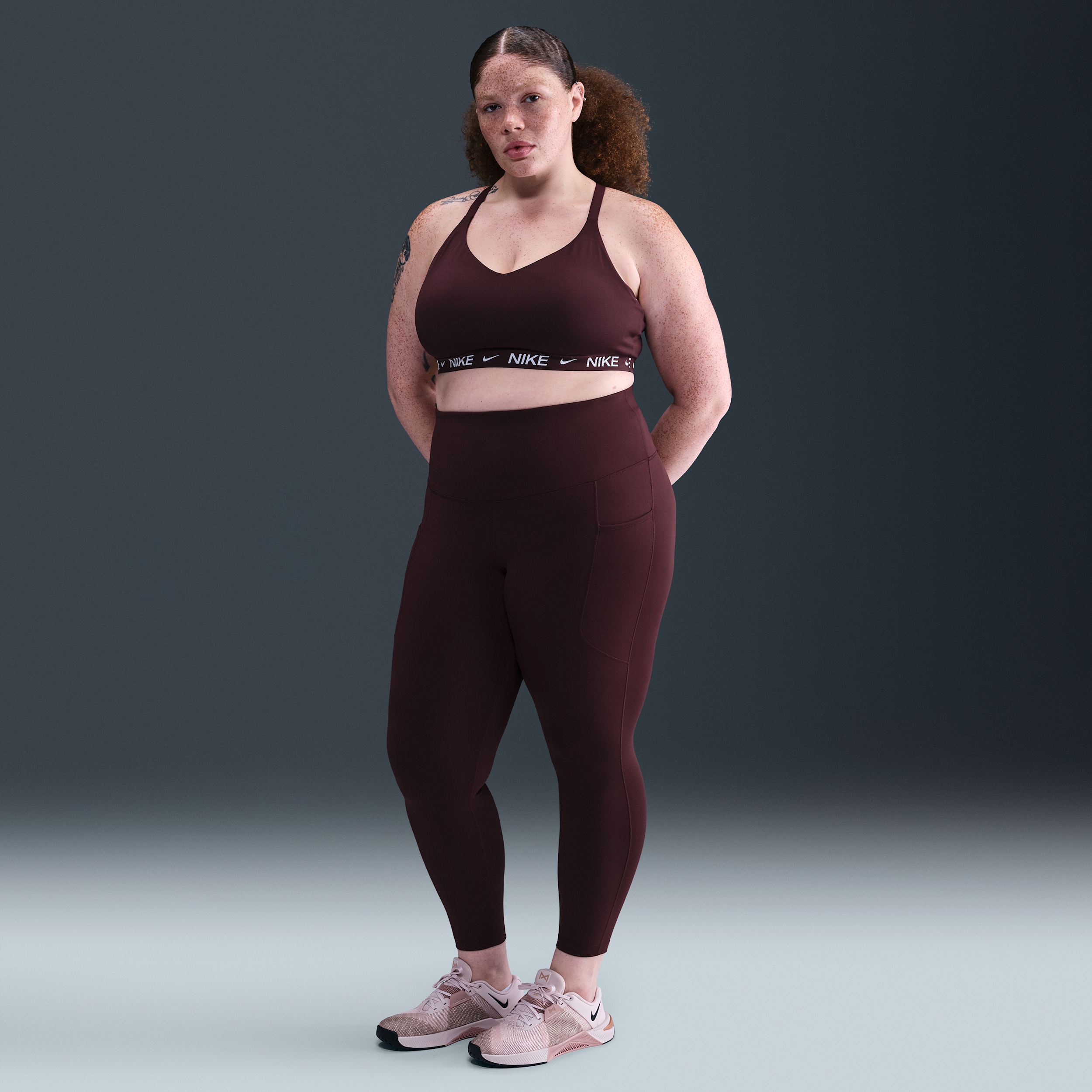 Nike Women's One High-waisted 7/8 Leggings With Pockets (plus Size) In Burgundy