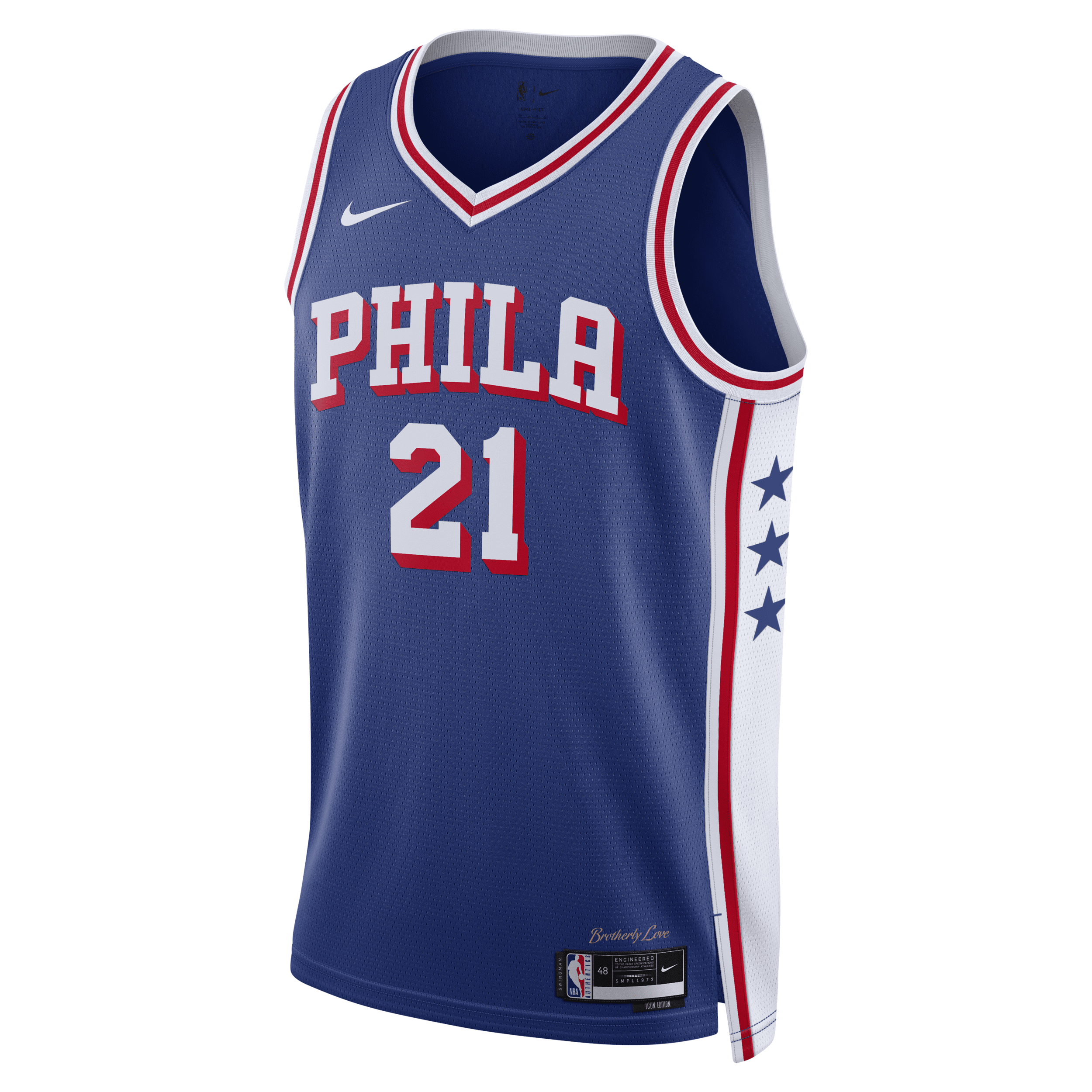 Joel Embiid Philadelphia 76ers Icon Edition Nike Men's Dri-FIT NBA Swingman Jersey in Blue | DX8620-401