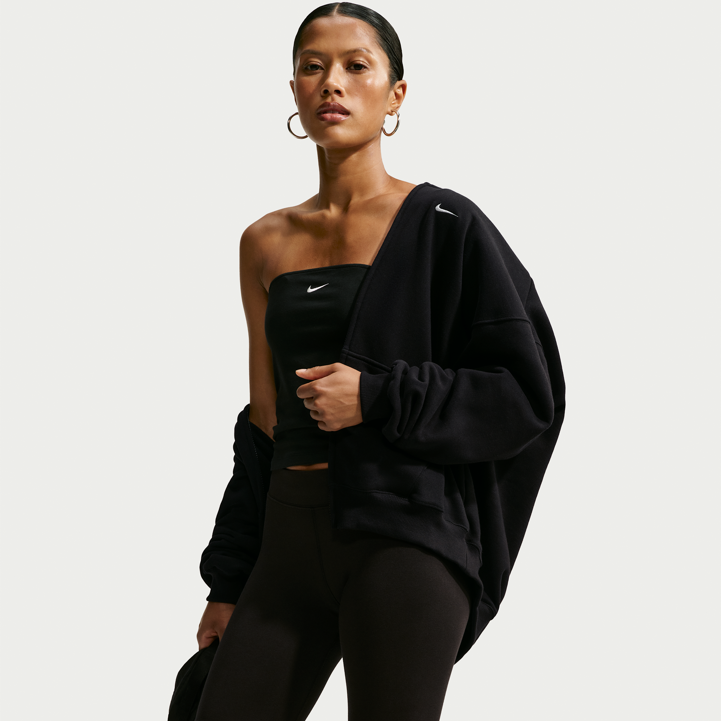 Nike Women's Studio Fleece Medium Weight Oversized Full-Zip Hoodie in Black | IM8084-001