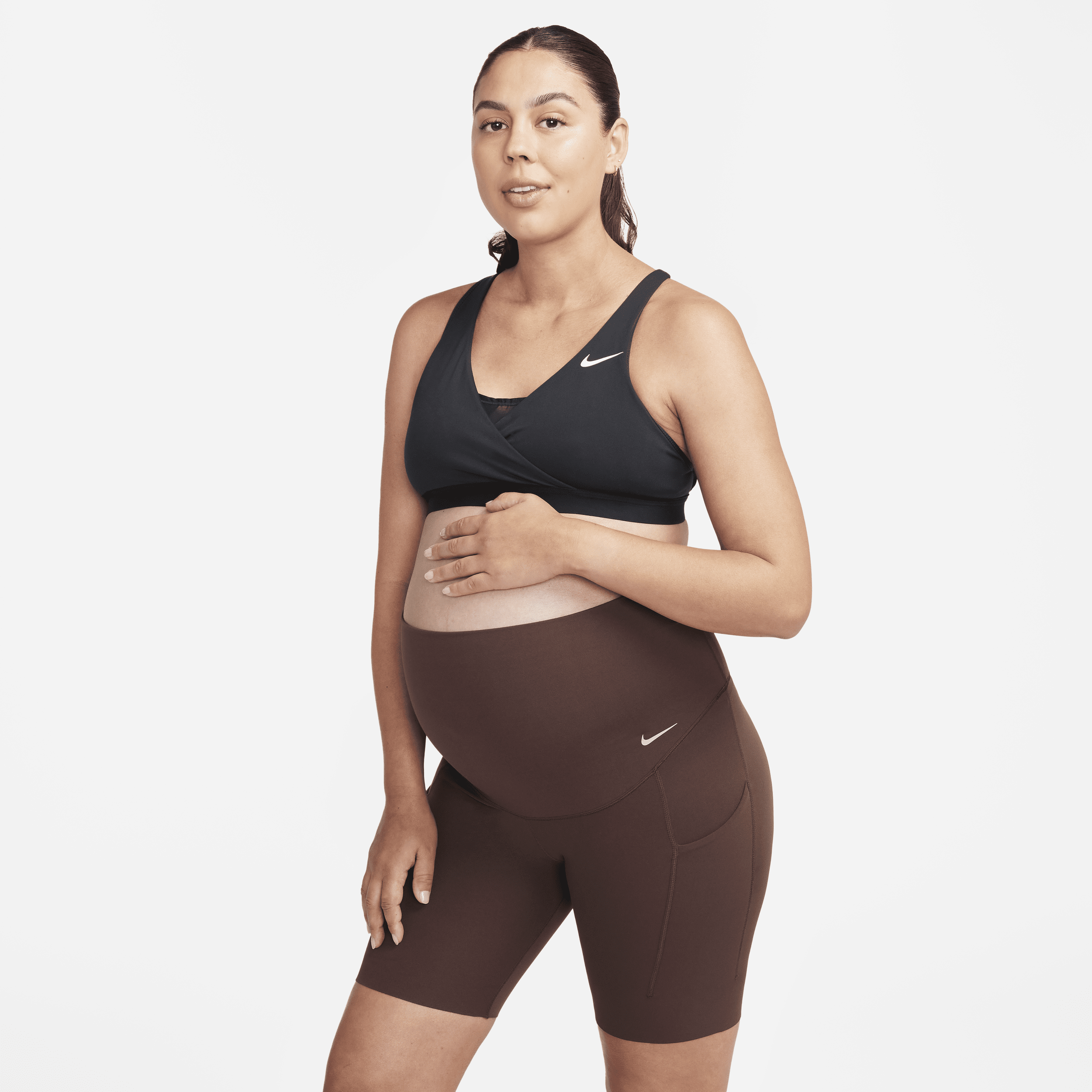 Shop Nike Women's Zenvy (m) Gentle-support High-waisted 8" Biker Shorts With Pockets (maternity) In Brown