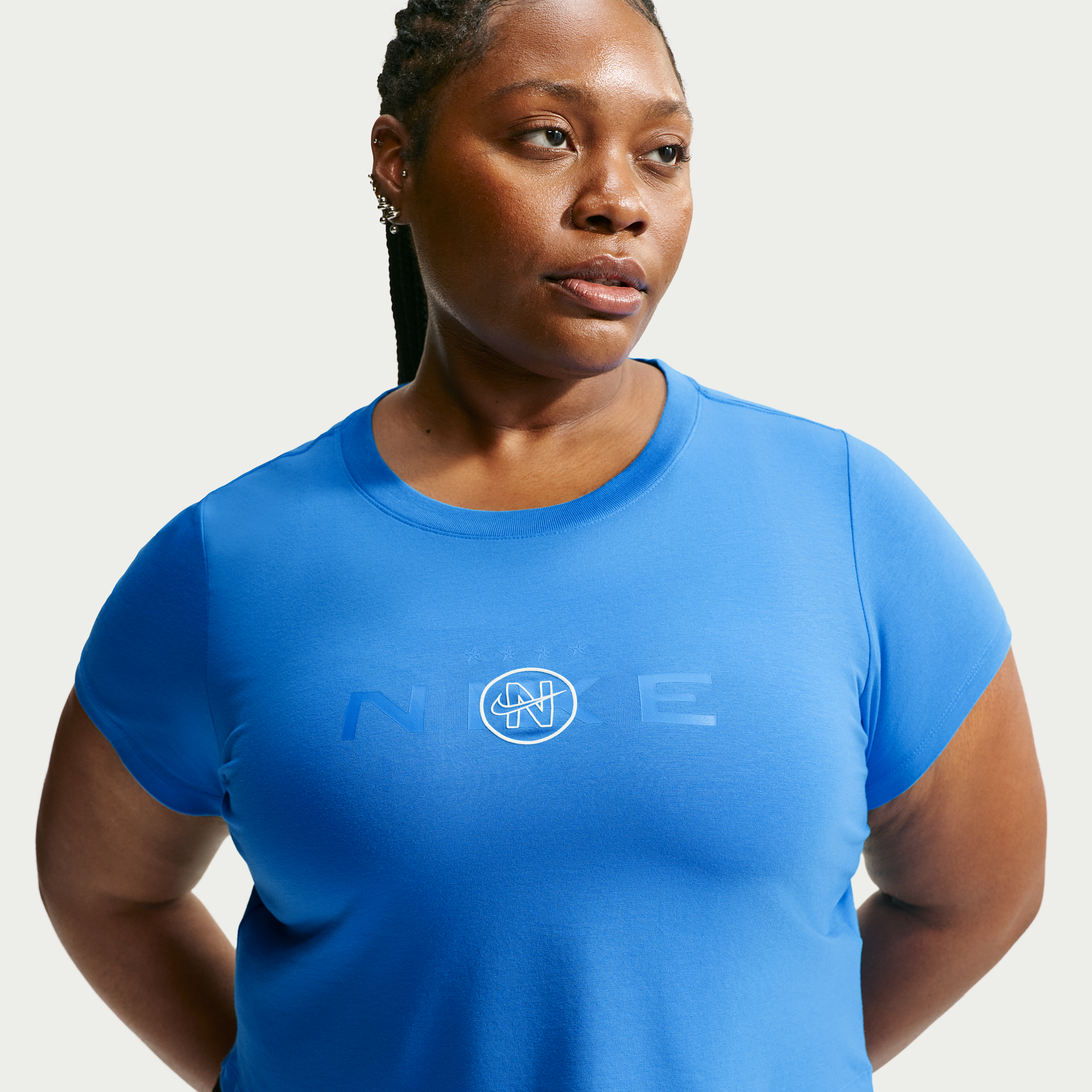 Women's Nike Sportswear Chill Knit Slim Cropped T-Shirt (Plus Size) in Blue | IM3098-435