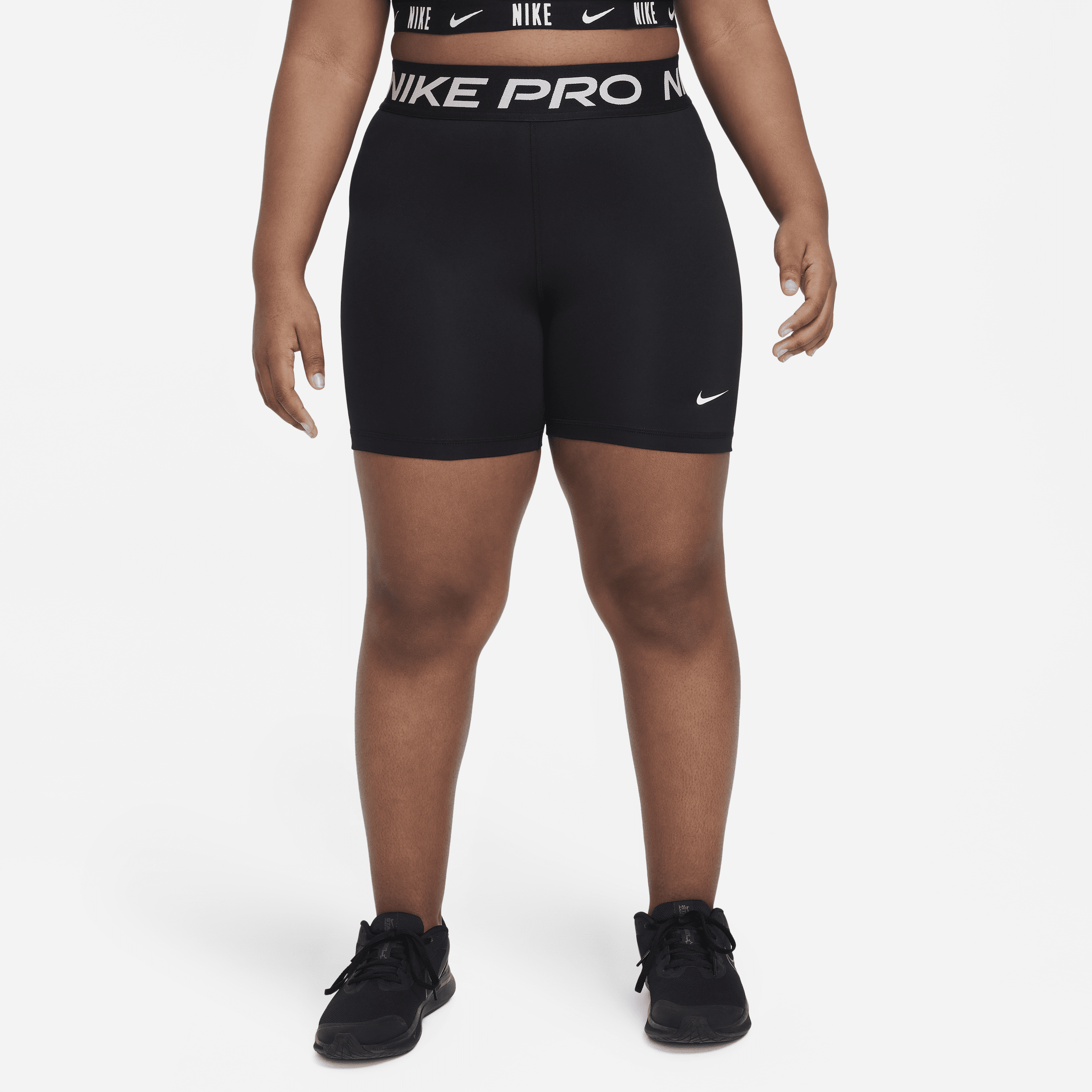Nike Pro Big Kids' (girls') Dri-fit 5" Shorts (extended Size) In Black