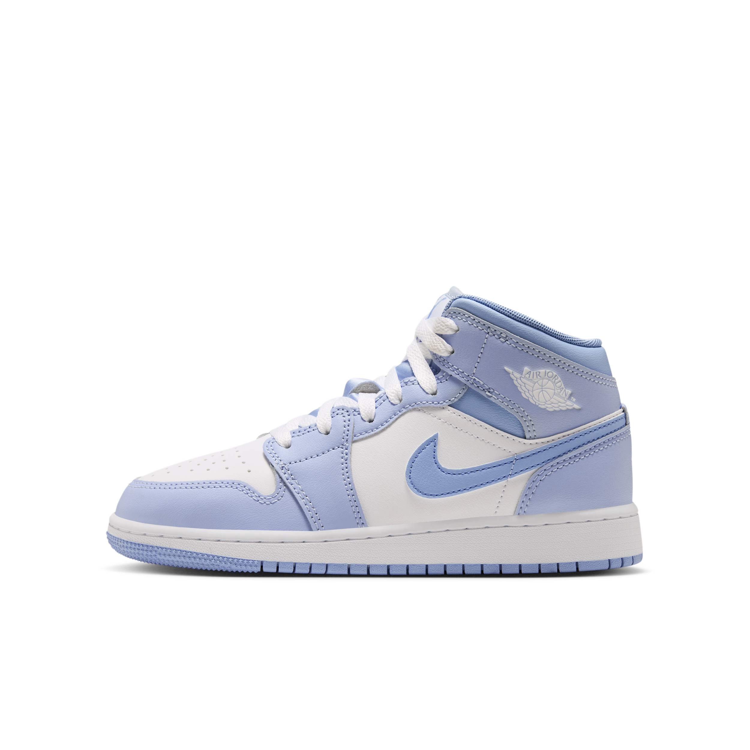 Air Jordan 1 Kids' Grade School Mid Shoes, Size 5, Hydrogen Blue/White/Aluminum