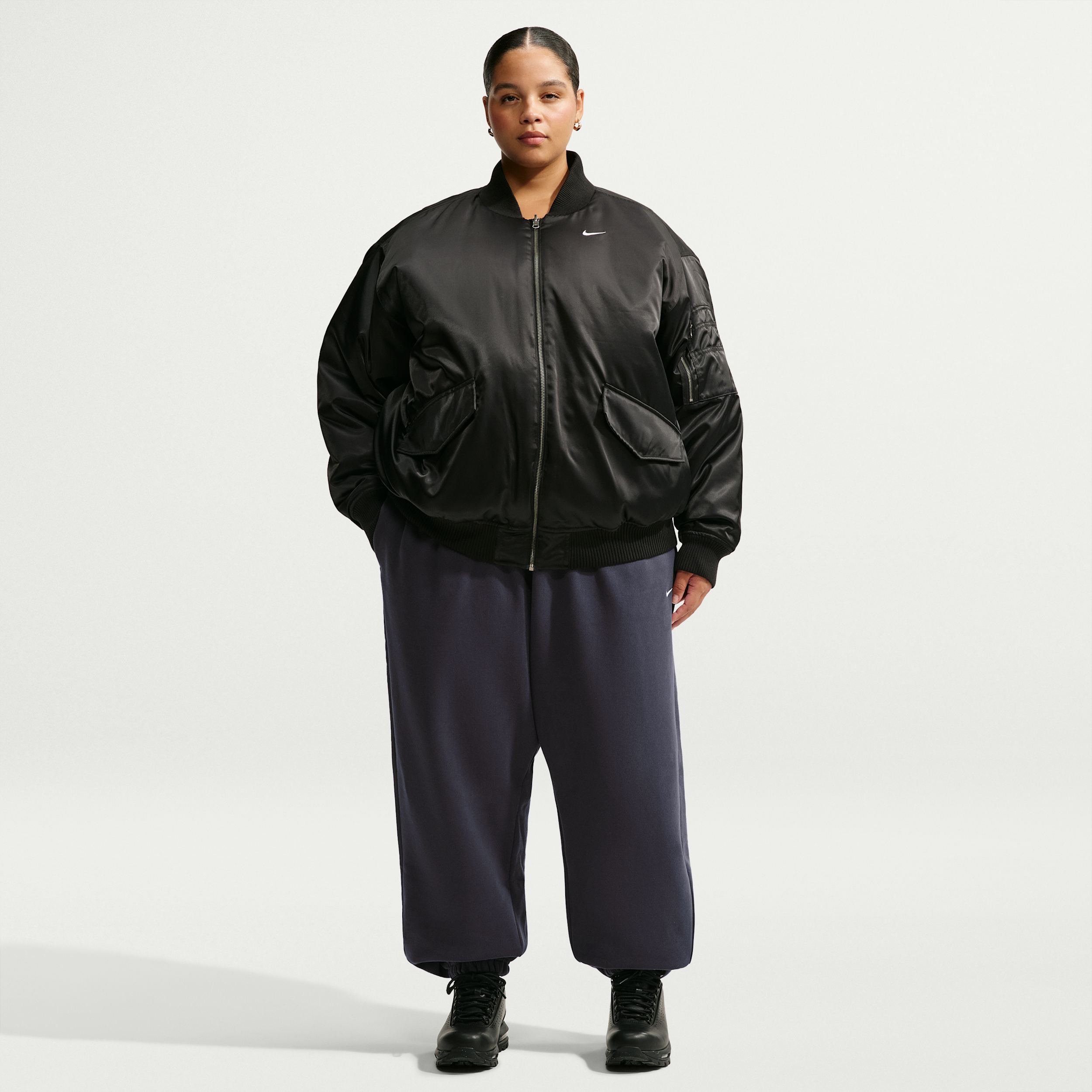 Nike Women's Studio Fleece Medium Weight Oversized High-Rise Cuffed Pants (Plus Size) in Grey | IW4767-013