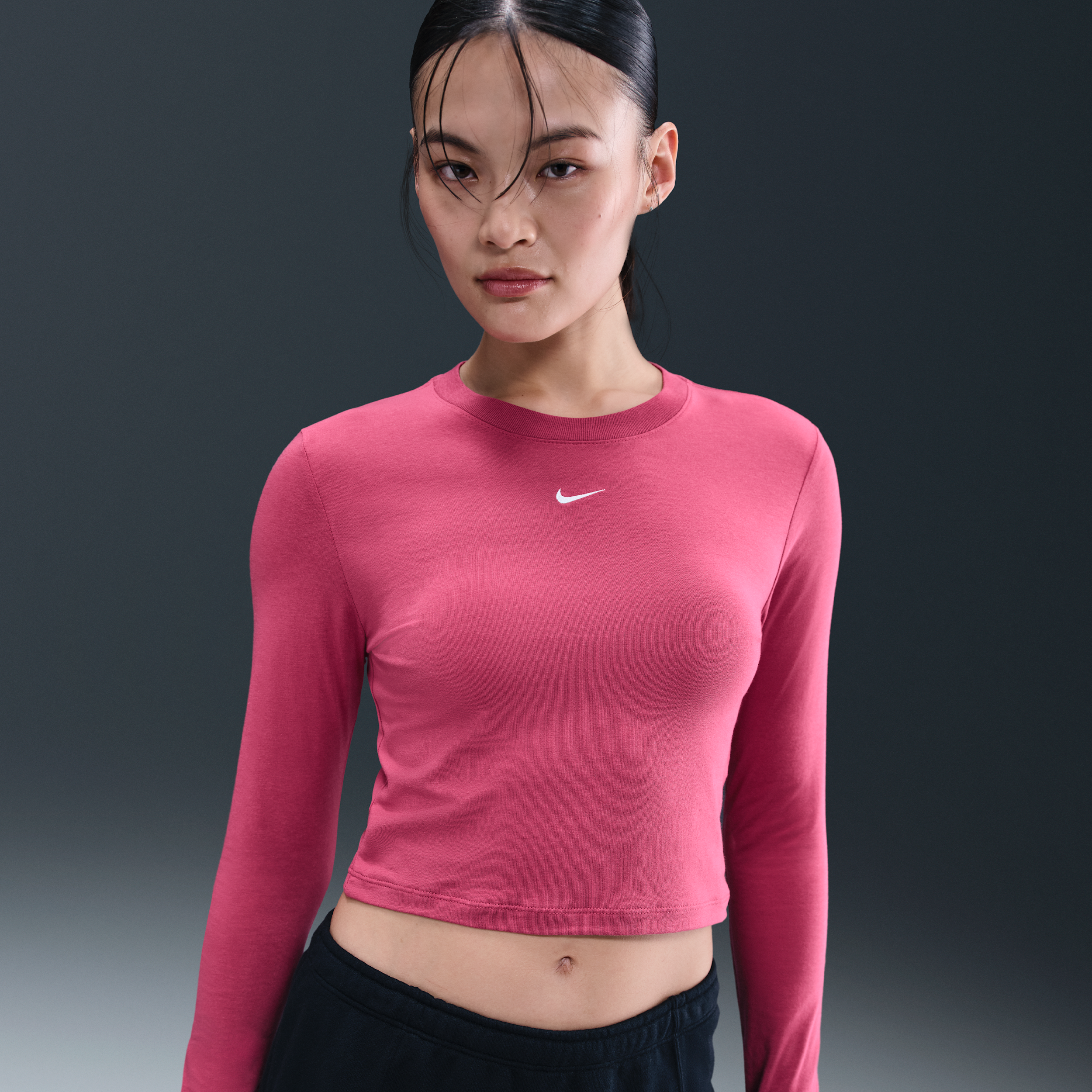 Nike Women's  Sportswear Chill Knit Slim Long-sleeve Cropped Top In Pink