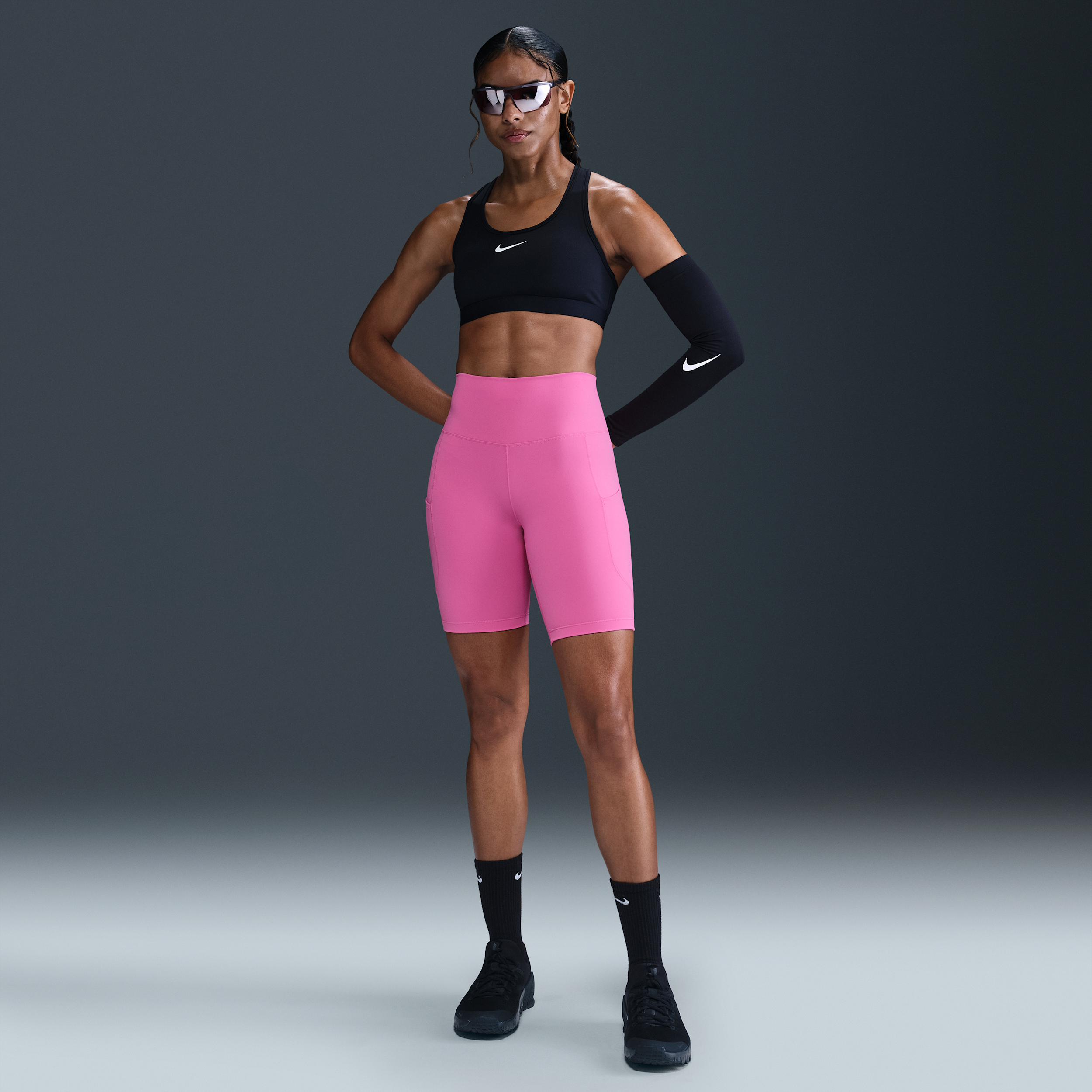 Nike Women's One High-Waisted 8" Biker Shorts with Pockets in Pink | FZ6758-675