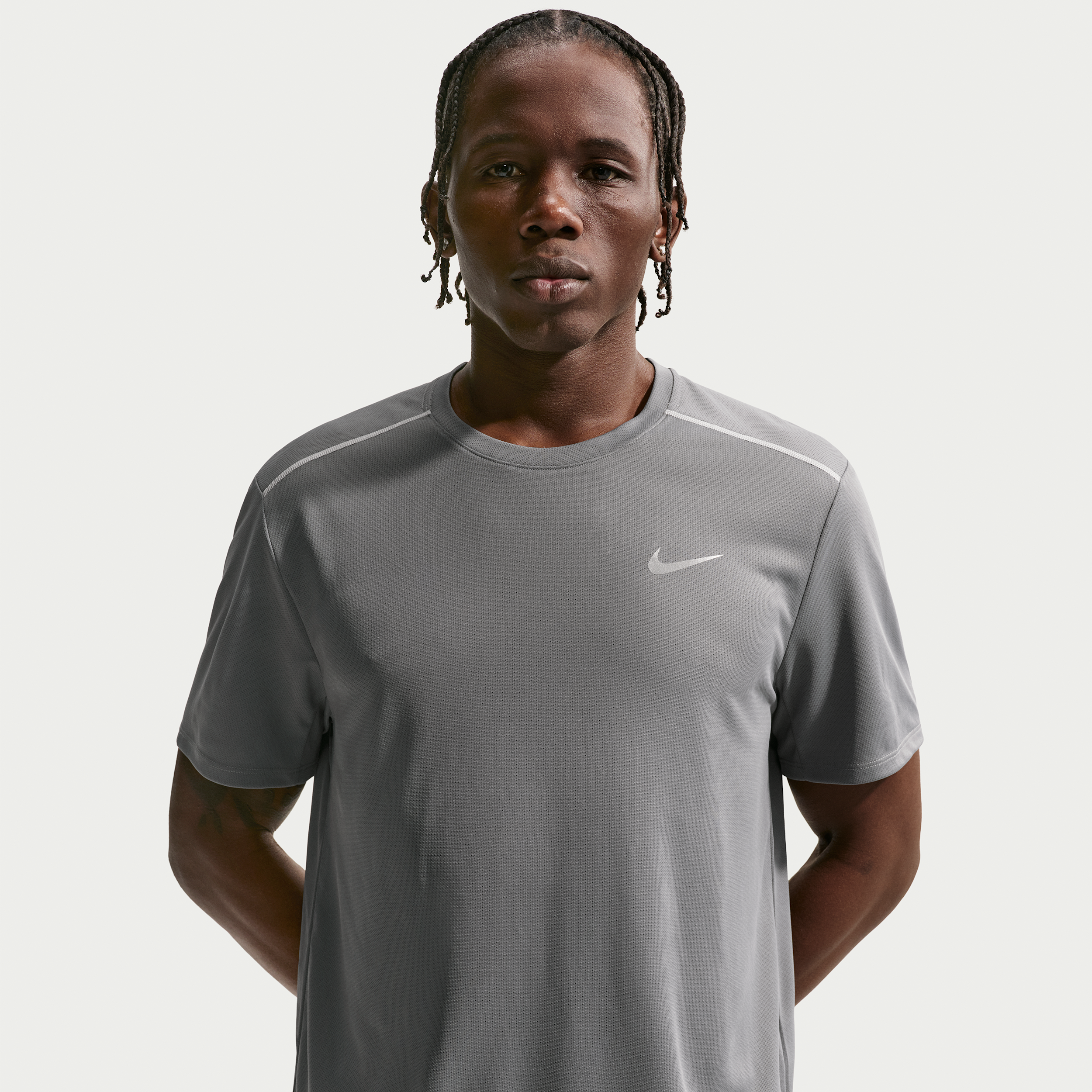 Nike Miler Men's Dri-fit Short-Sleeve Running Top - Smoke Gray/Iron Gray/Reflective Silver