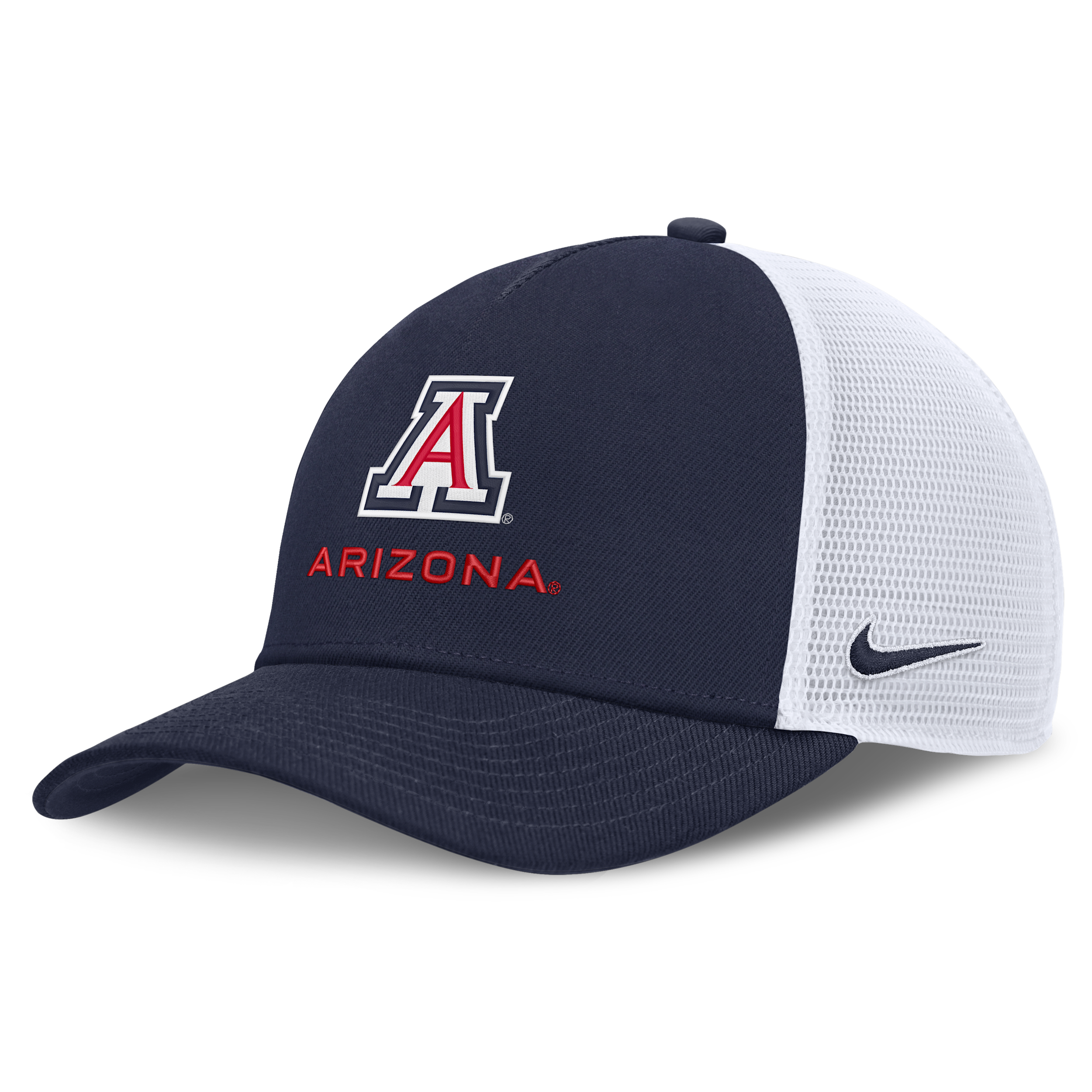 Nike Adult Arizona Wildcats Navy and White Rise Game Day 5 Panel Structured Trucker Hat, Men's, Medium/Large, Blue