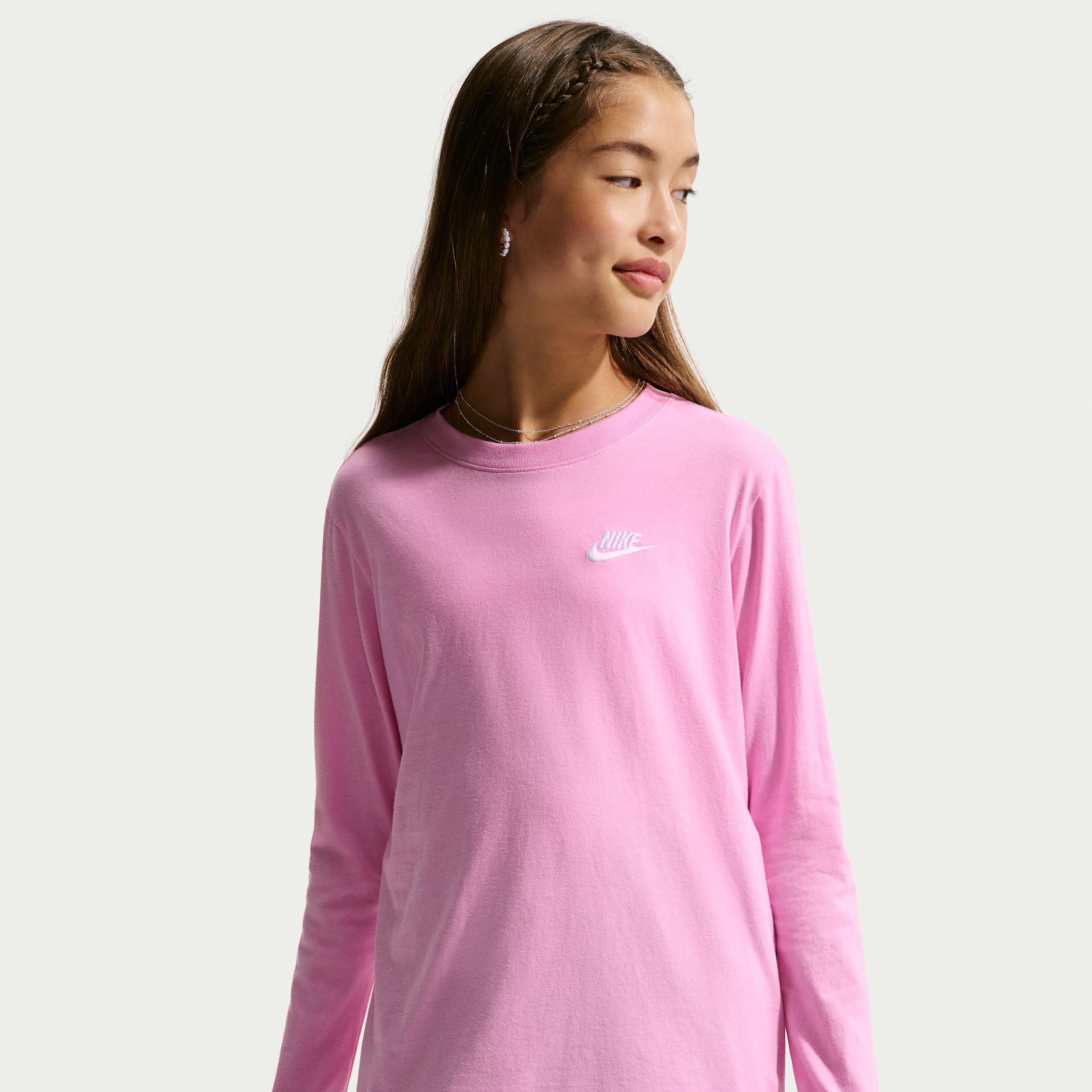 Nike Sportswear Big Kids' Long-Sleeve T-Shirt in Pink | FZ4946-621