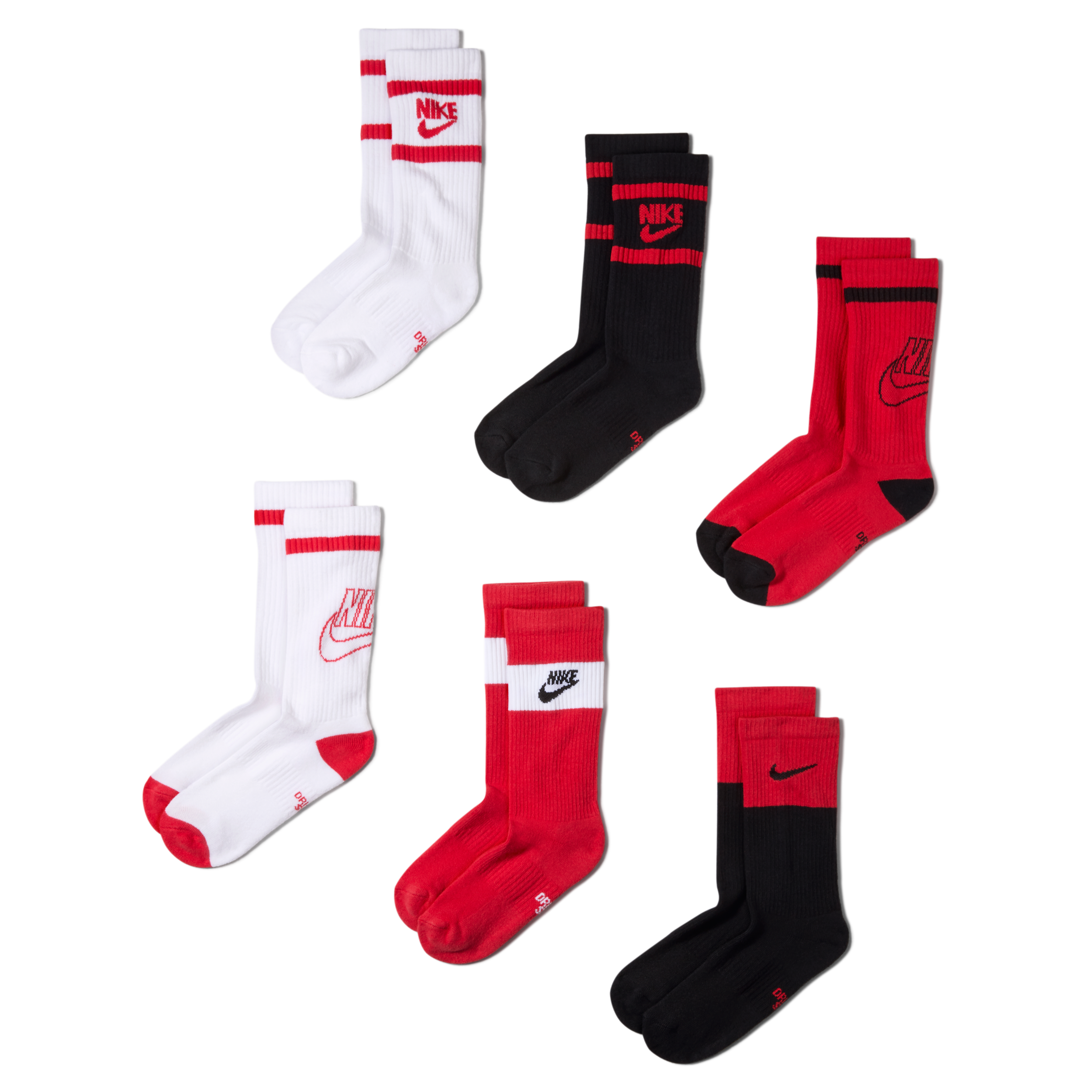 Nike Everyday Kids' Cushioned Crew Socks (6 Pairs) in Multicolor | CK7302-904
