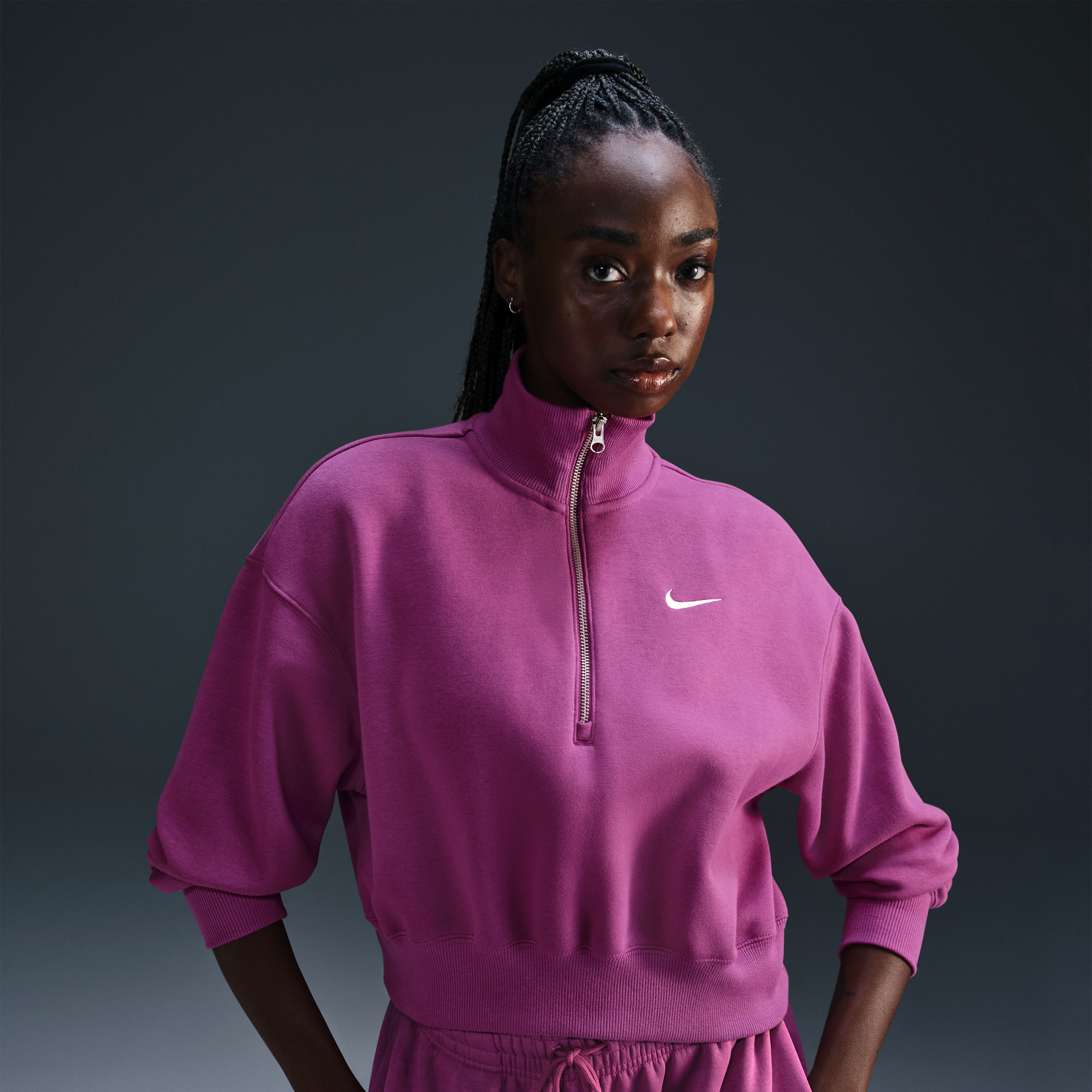 Nike Women's Sportswear Phoenix Fleece 1/4-zip Cropped Sweatshirt In Purple