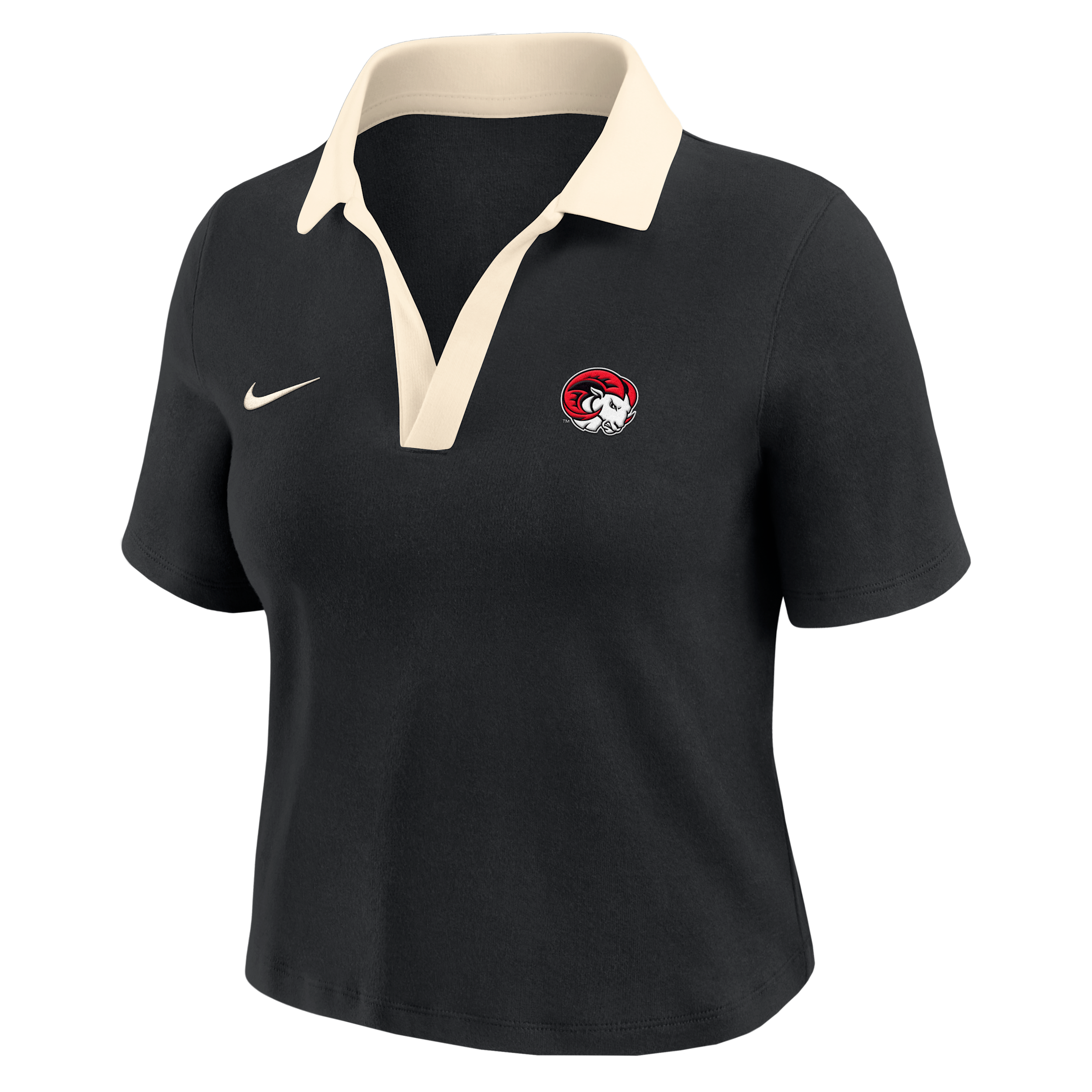 Nike Women's College (Winston-Salem State University) Short-Sleeve Polo Crop Top in Black | ZW12574WISA25-BLK