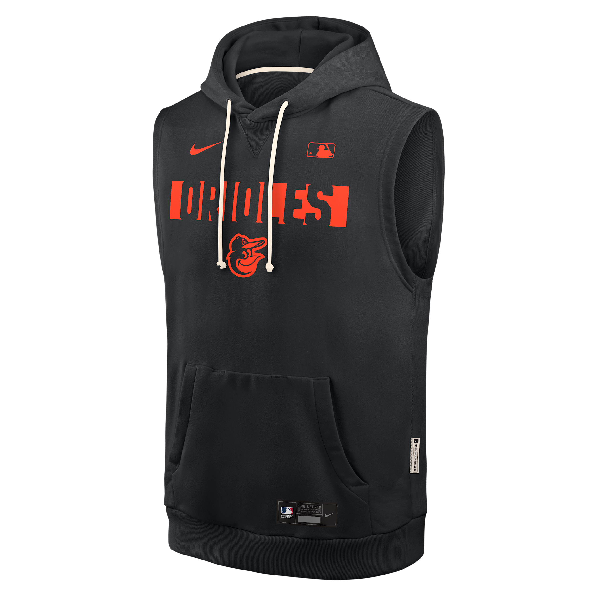 Baltimore Orioles Authentic Collection Standard Issue Nike Men's Dri-FIT MLB Sleeveless Pullover Hoodie in Black | 03B400AOLE-4T2