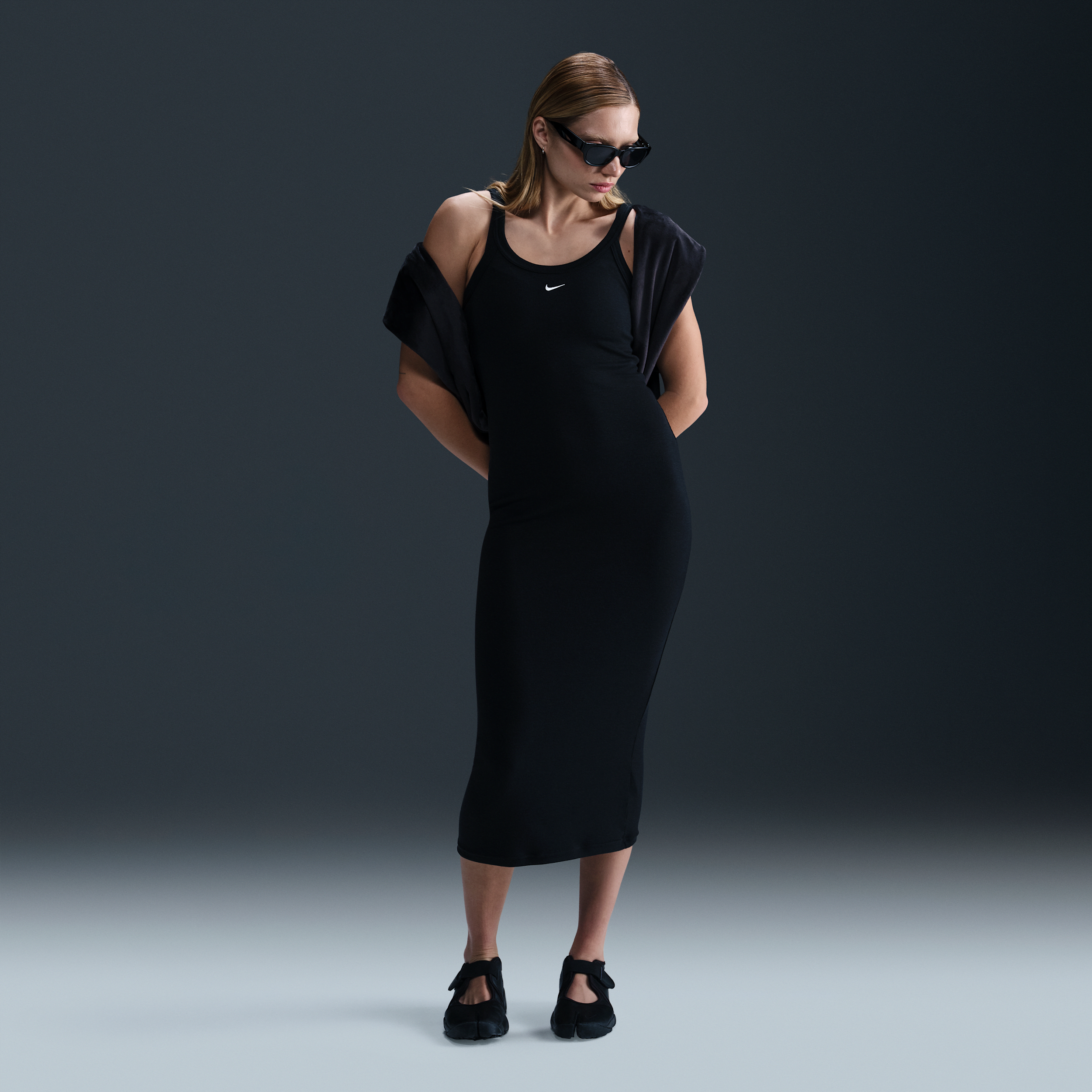 Shop Nike Women's Sportswear Chill Knit Tight Mini-rib Tank Top Dress In Black