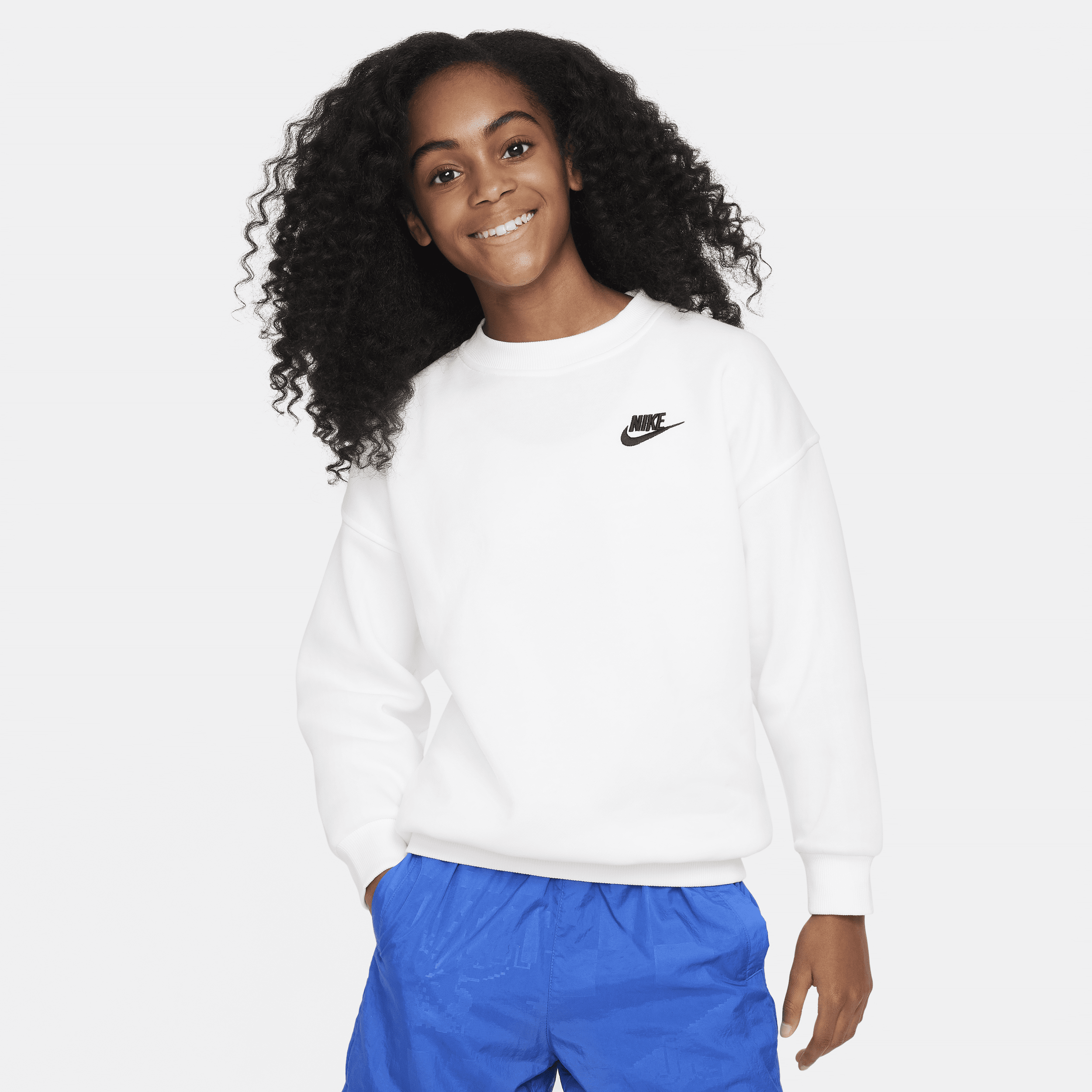 Shop Nike Sportswear Club Fleece Big Kids' (girls') Oversized Sweatshirt In White