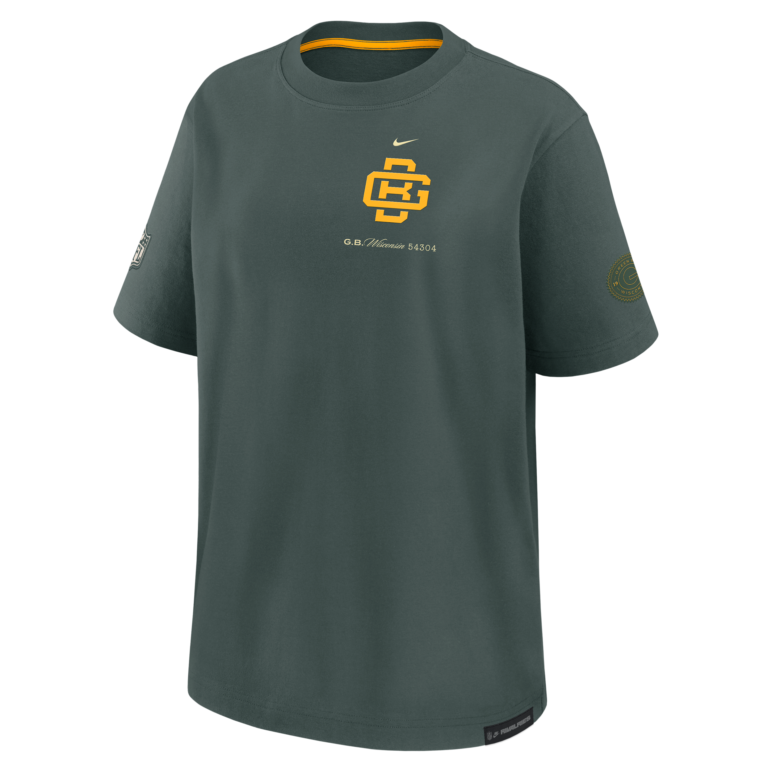 Green Bay Packers Rivalries Collection Essential Boyfriend Nike Women's NFL T-Shirt in Green | 06EL0L1M7T-GJA