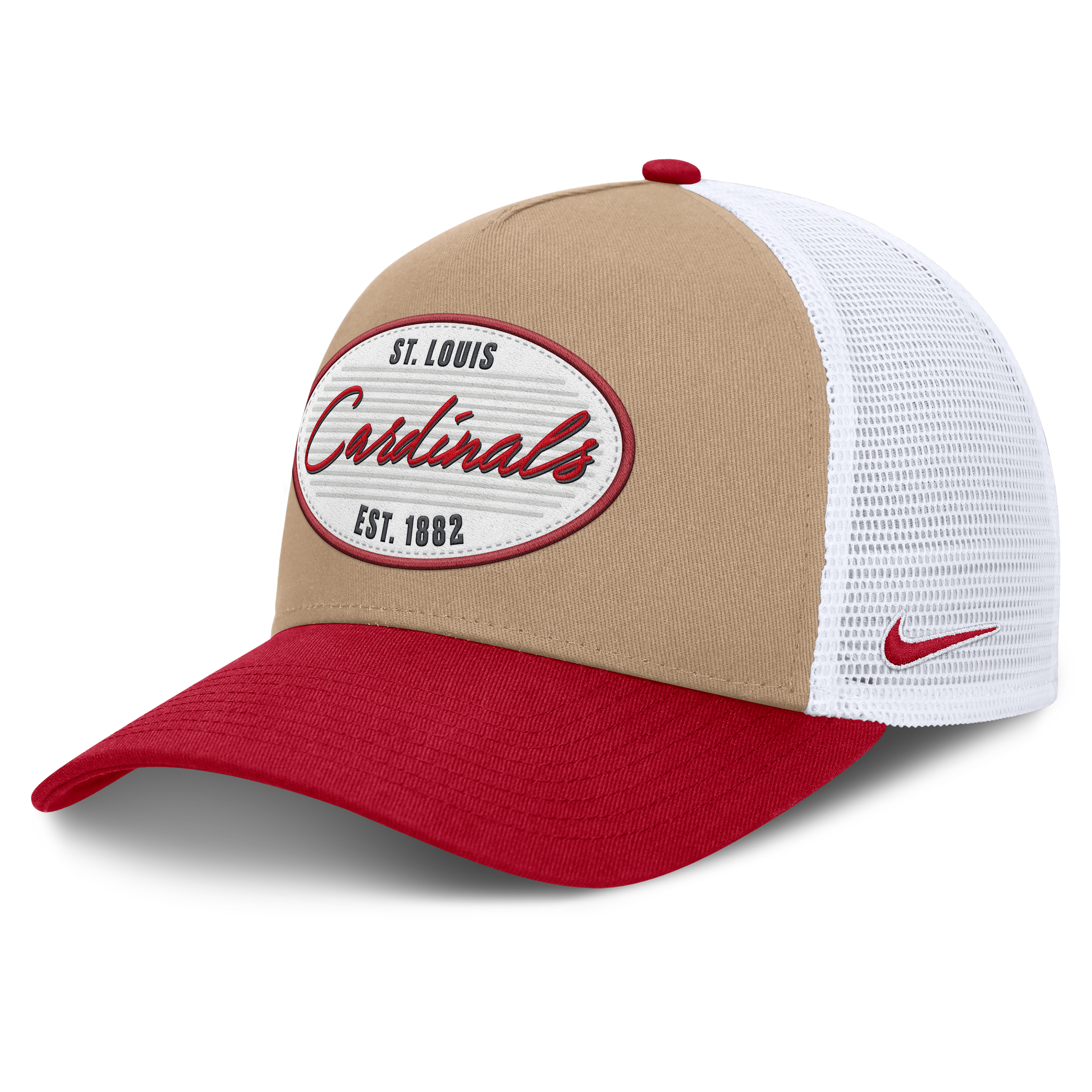St. Louis Cardinals Rise Nike Men's MLB A-Frame Trucker Adjustable Hat in Brown | NB1F0JOTSCN-G3T