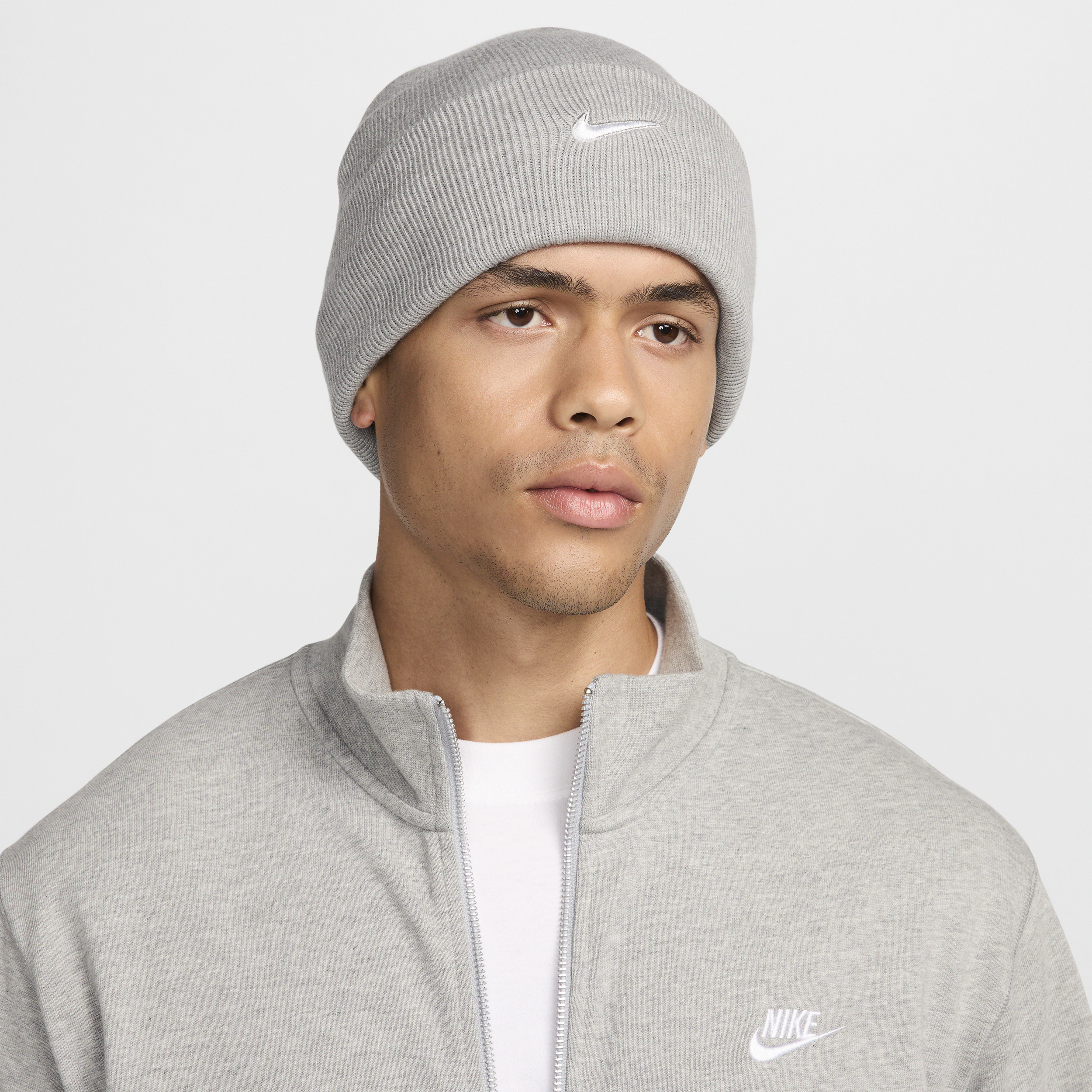 Nike Unisex Peak Swoosh Beanie In Grey