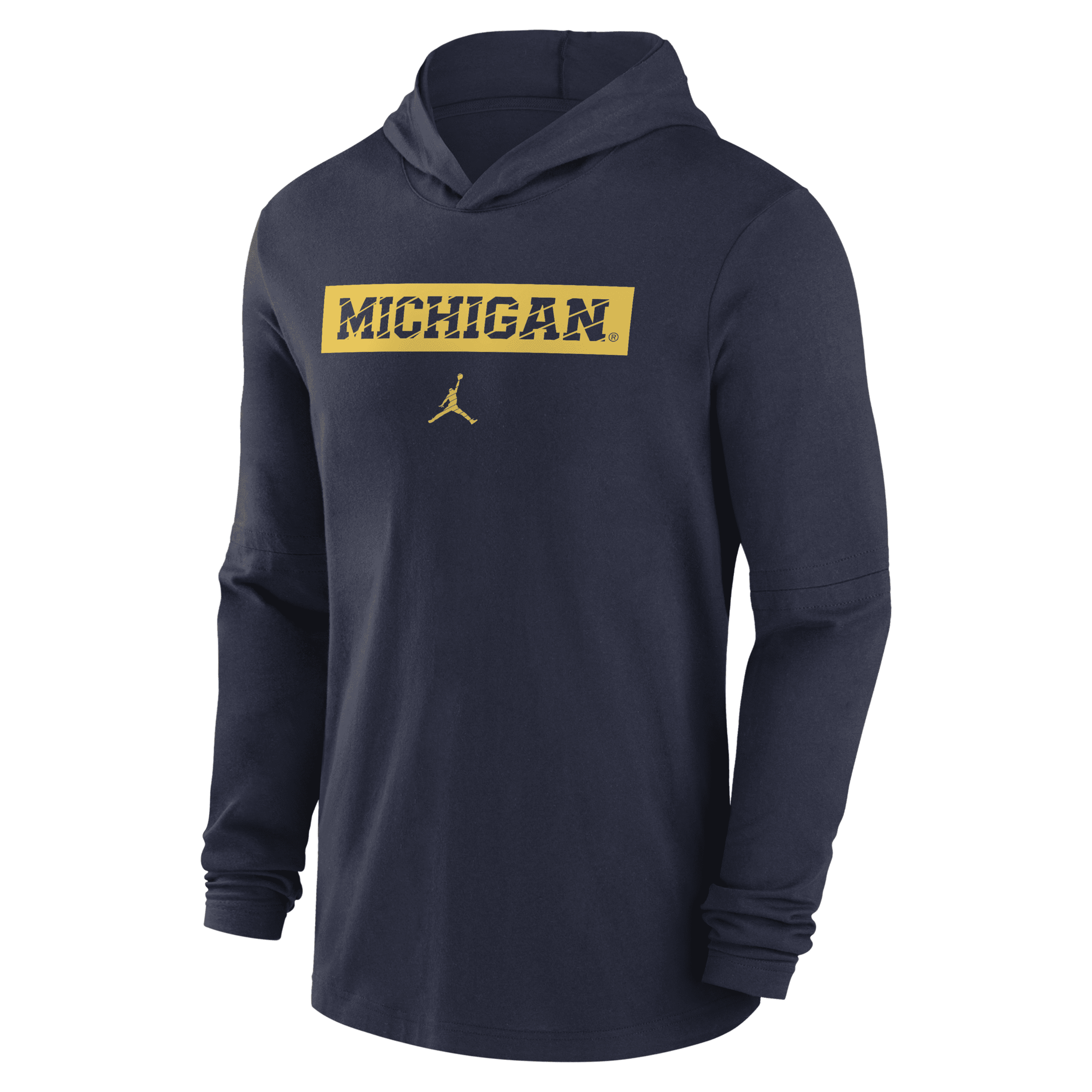 Shop Jordan Men's Michigan Wolverines Sideline Dri-fit College Long-sleeve Hooded Top In Blue