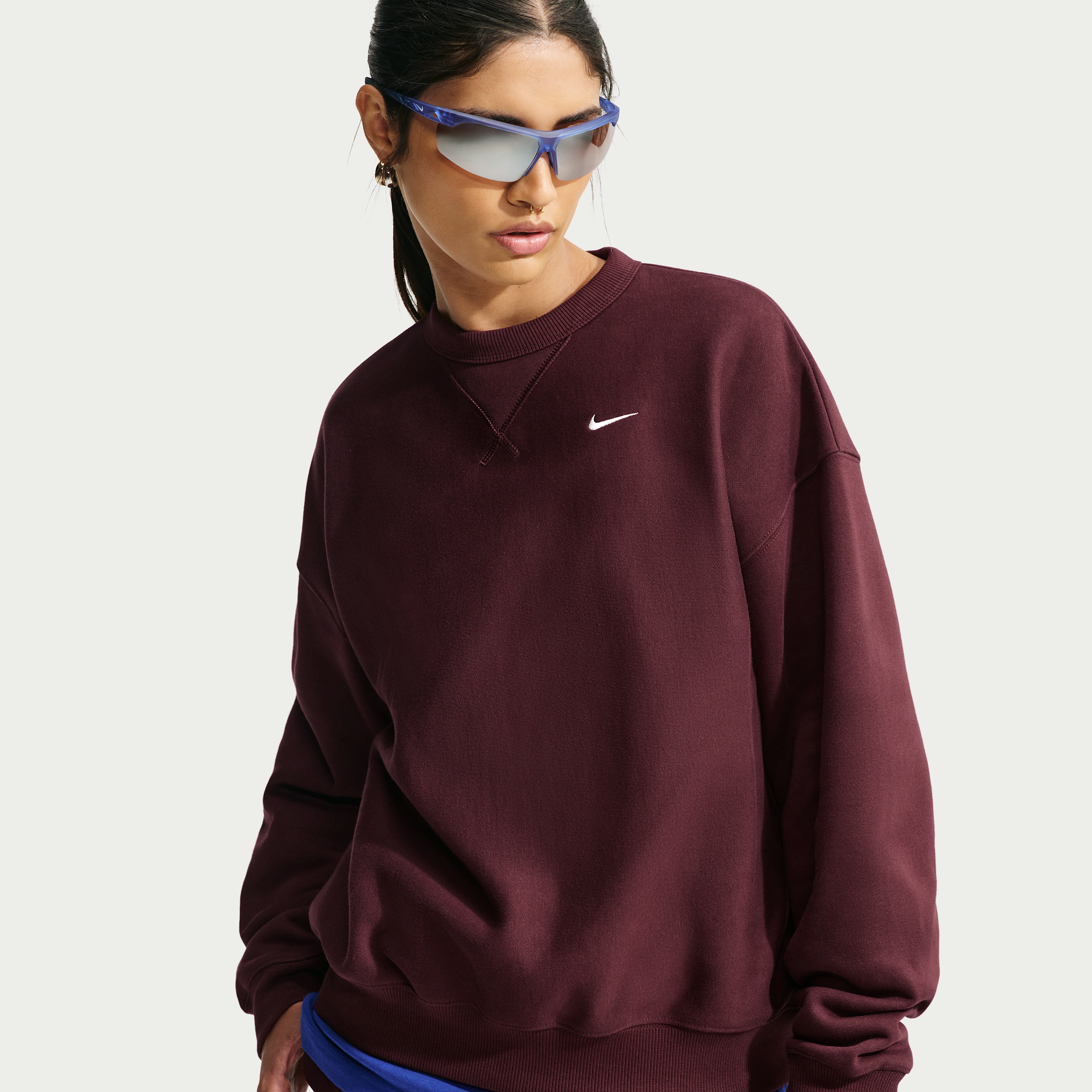 Nike Women's Studio Fleece Heavyweight Oversized Crew in Purple | IO2103-658