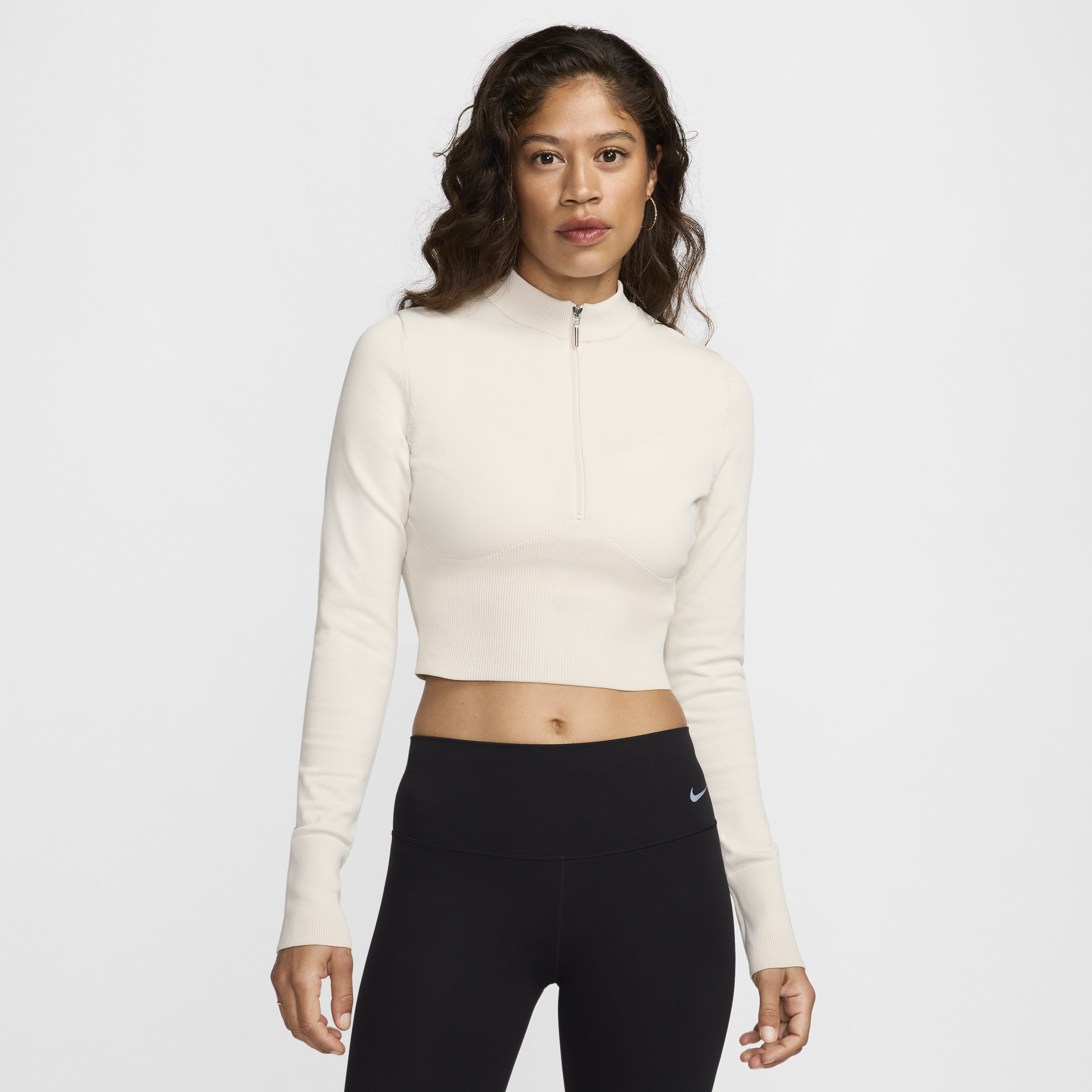 Shop Nike Women's  Sportswear Chill Knit Slim Long-sleeve Cropped Sweater 1/2-zip Top In Brown