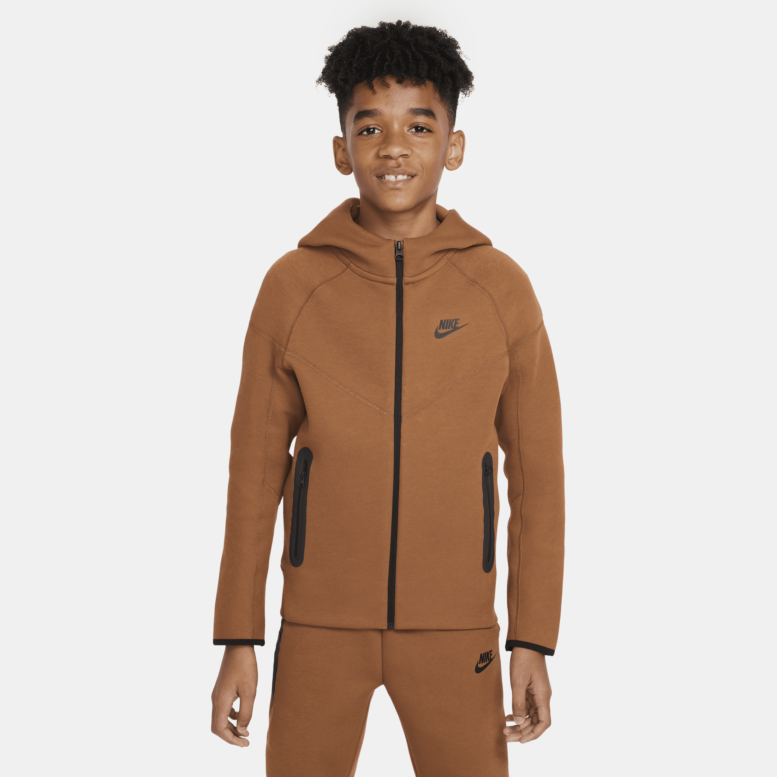 Shop Nike Sportswear Tech Fleece Big Kids' (boys') Full-zip Hoodie In Brown