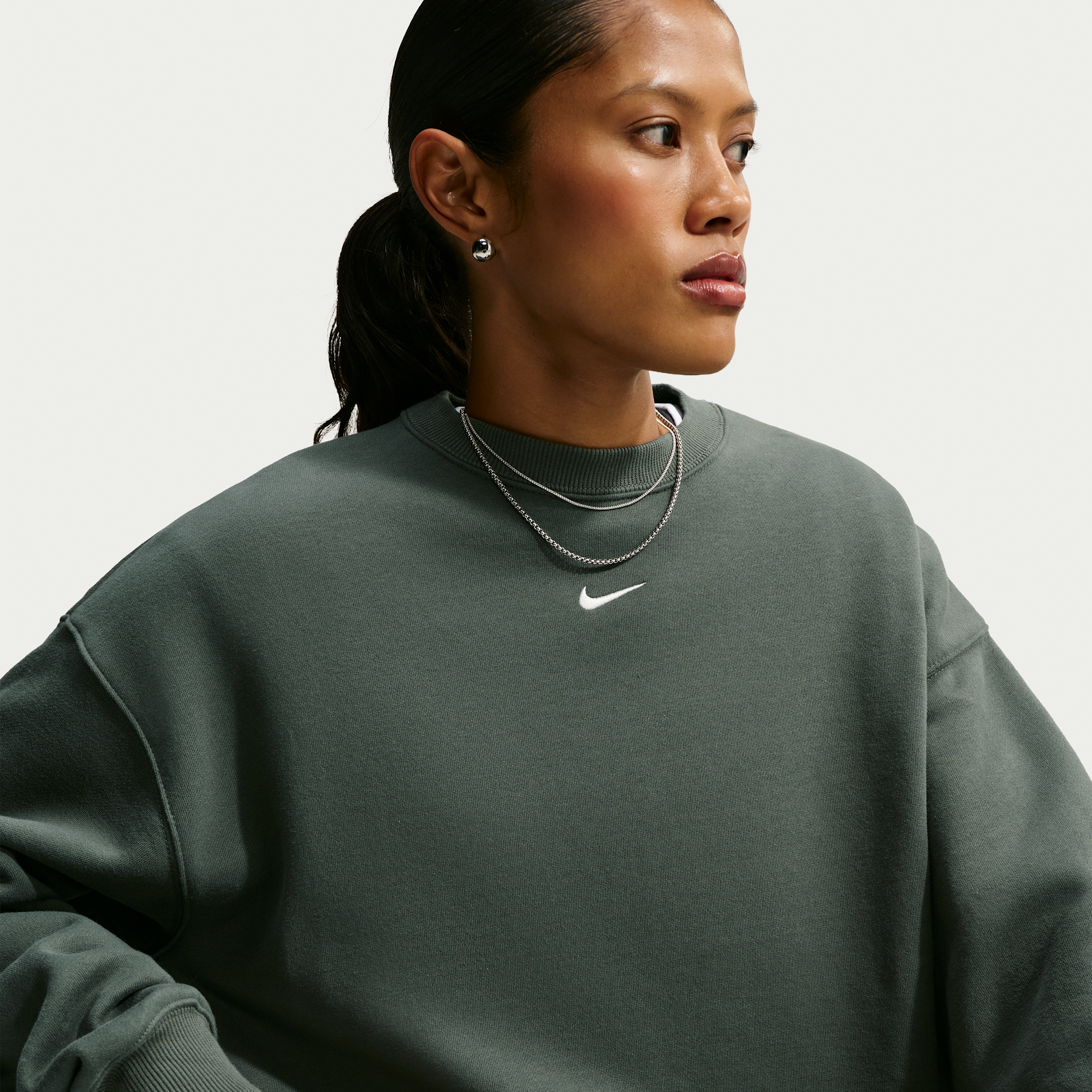 Nike Women's Studio Fleece Medium Weight Oversized Crew-Neck Sweatshirt in Green | IM8082-303