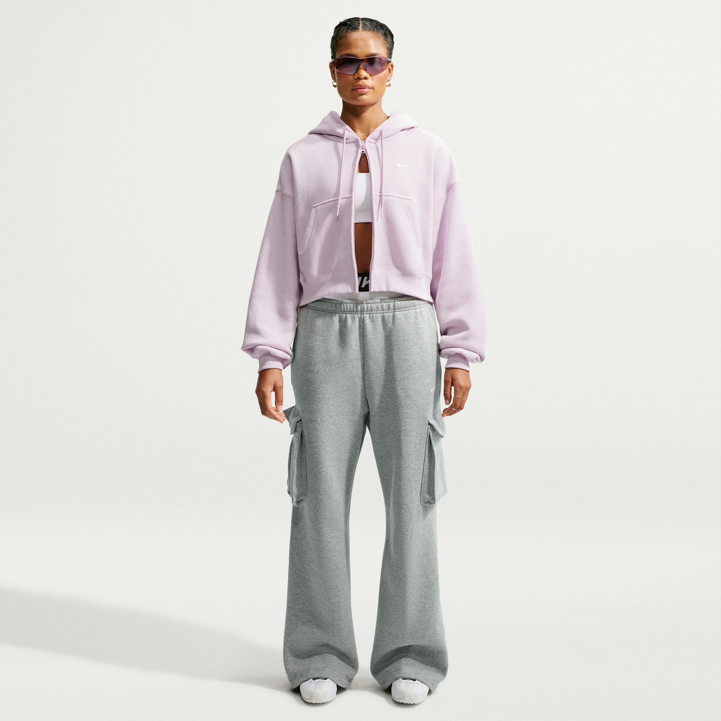 Nike Women's Studio Fleece Medium Weight Oversized High-Rise Cargo Pants in Grey | IO2298-063