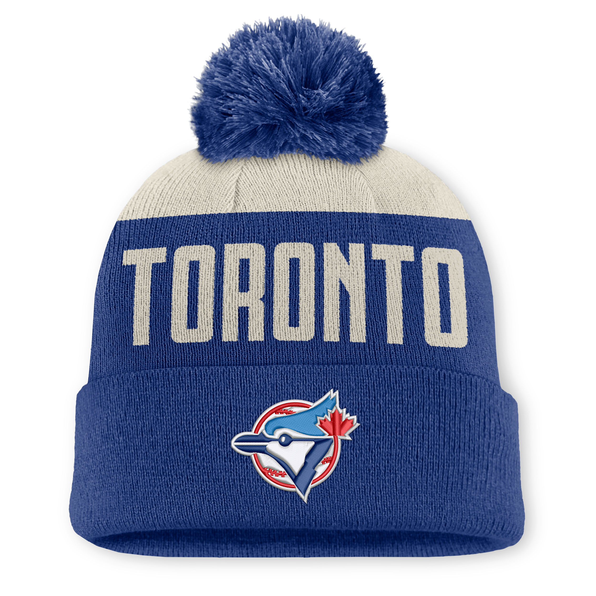 Nike Men's Natural/Royal Toronto Blue Jays Peak Standard Cuffed Knit with pom Hat - Natural, Royal