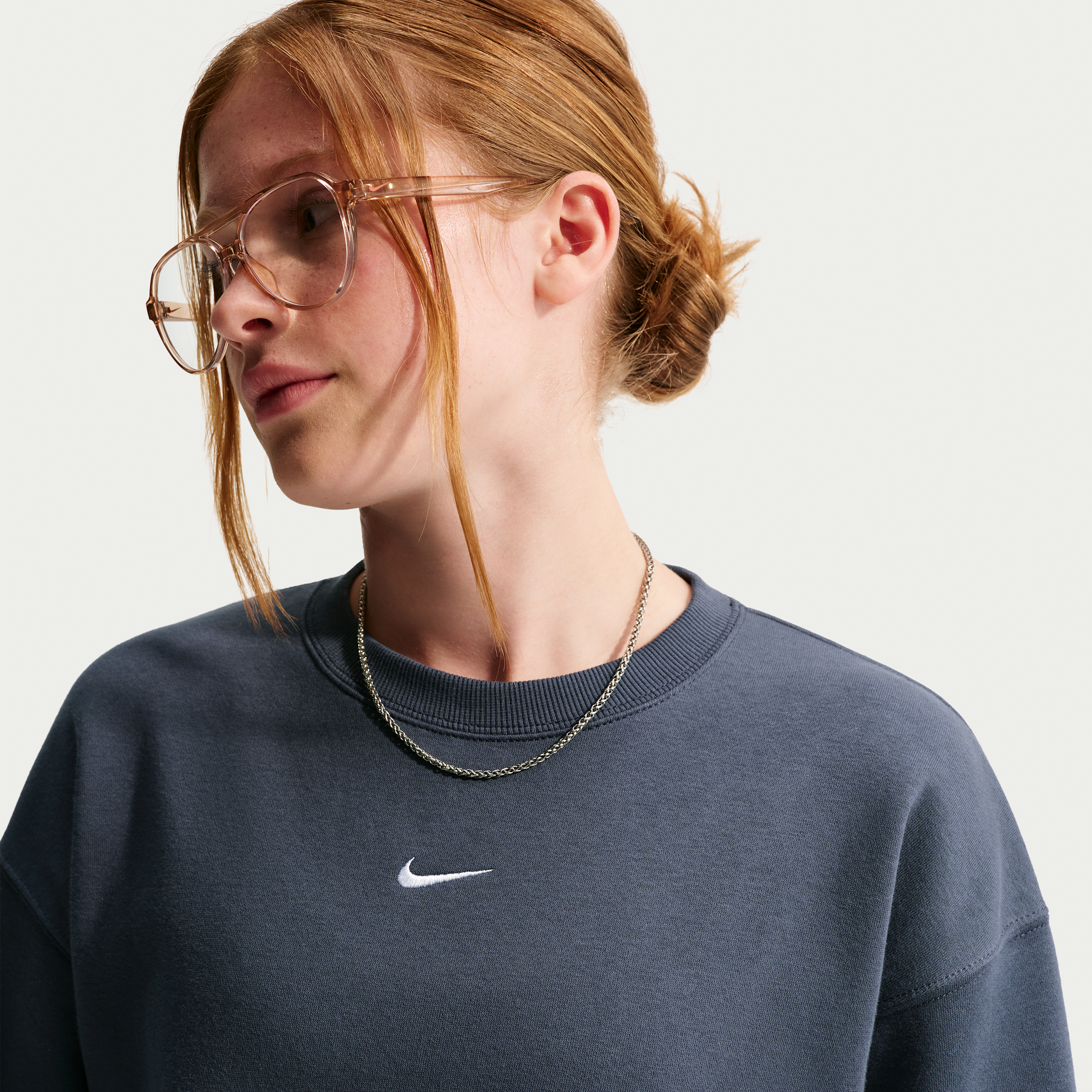 Nike Sportswear Studio Big Kids' (Girls') Oversized Crew-Neck Sweatshirt in Blue | IM4947-437