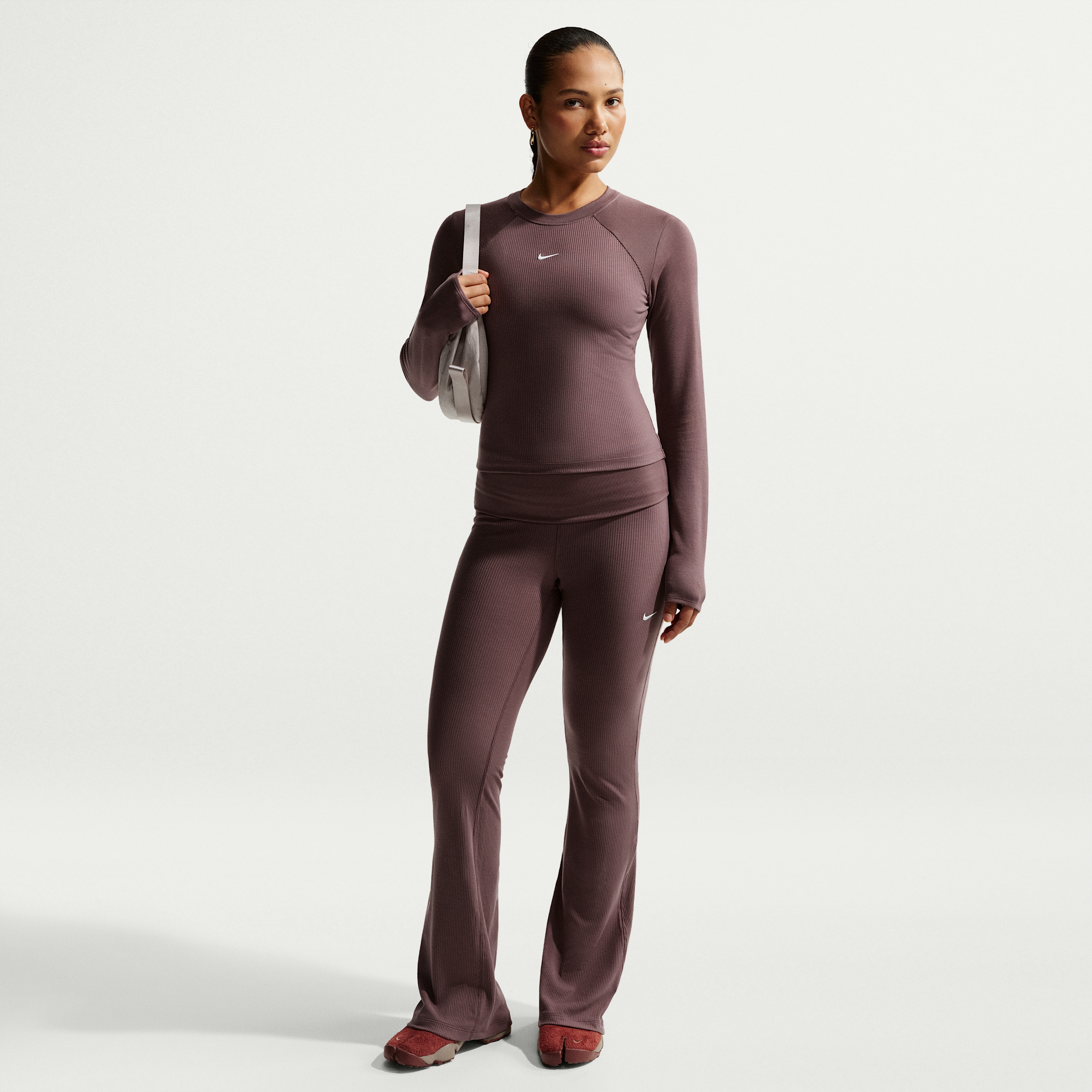 Nike Women's  Sportswear Chill Knit Mid-rise Tight Ribbed Pants In Purple