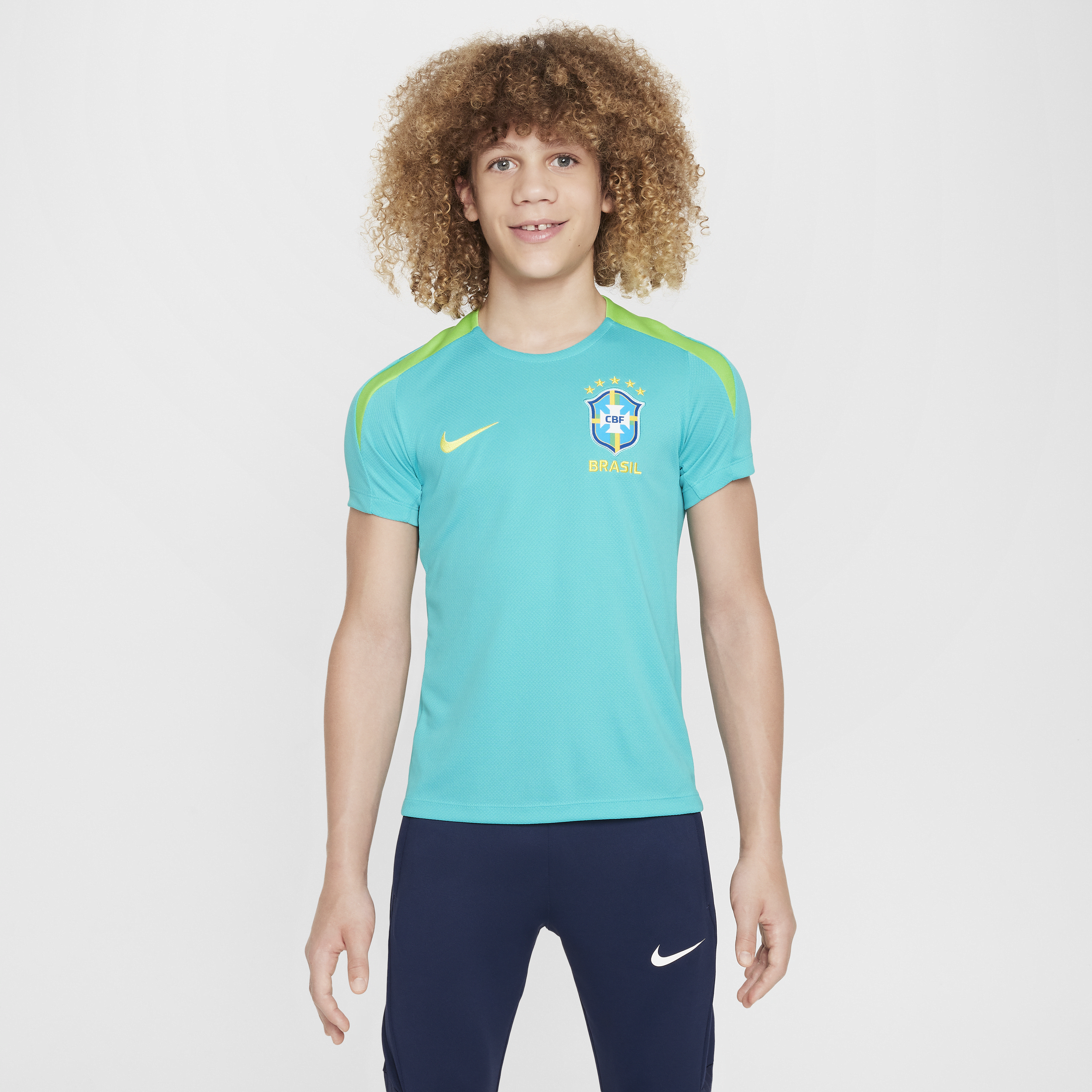 Nike Brazil Strike Big Kids'  Dri-fit Soccer Short-sleeve Knit Top In Blue